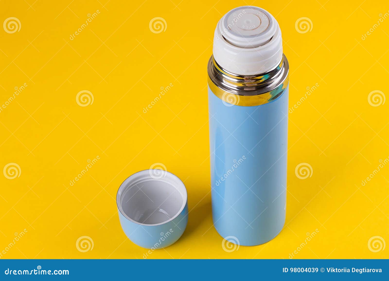 Blue Thermos for Hot Drinks Stock Image Image of background, drink