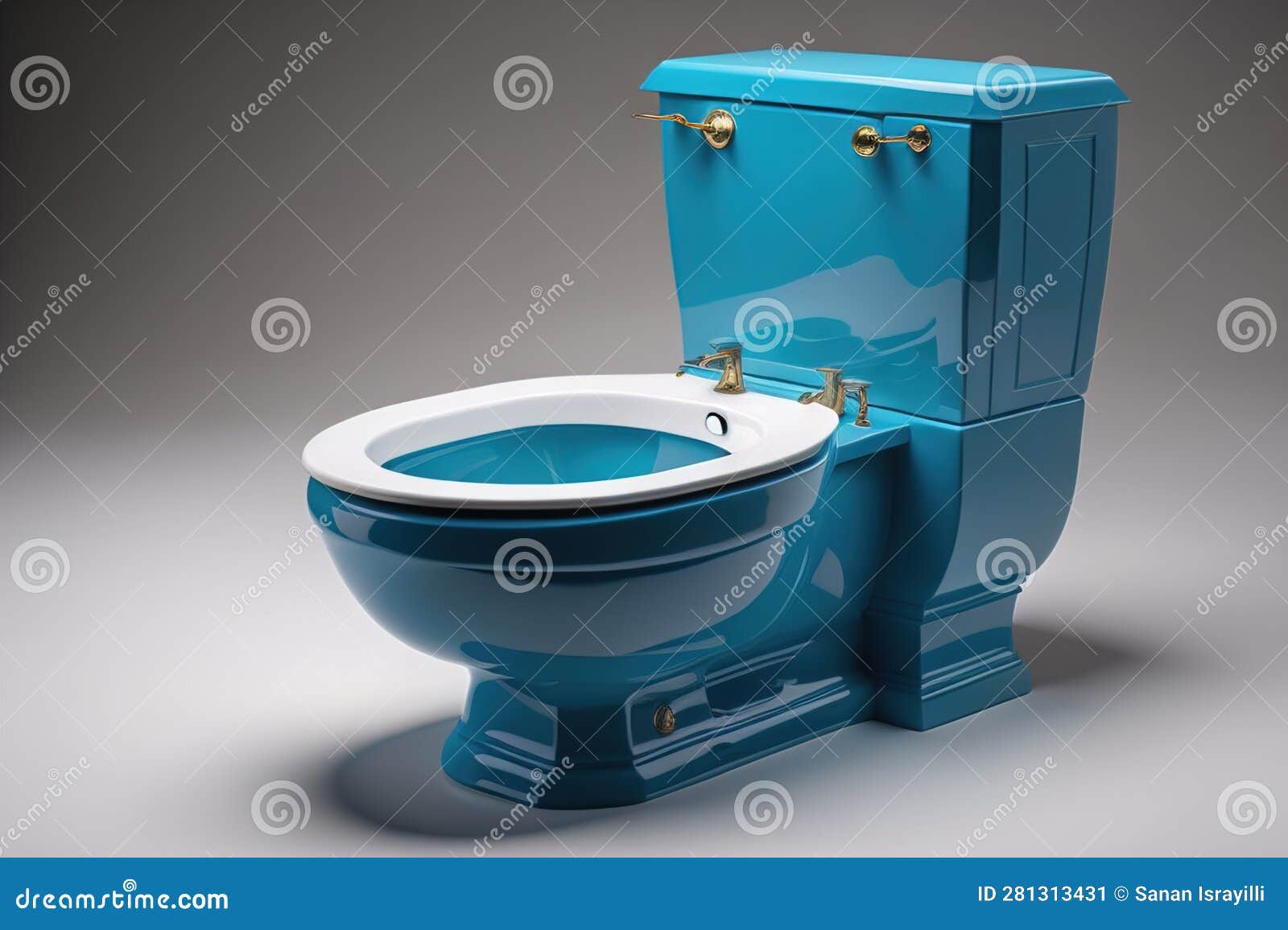 Blue Toilet Bowl on a Gray Background. Generative Ai Stock Illustration