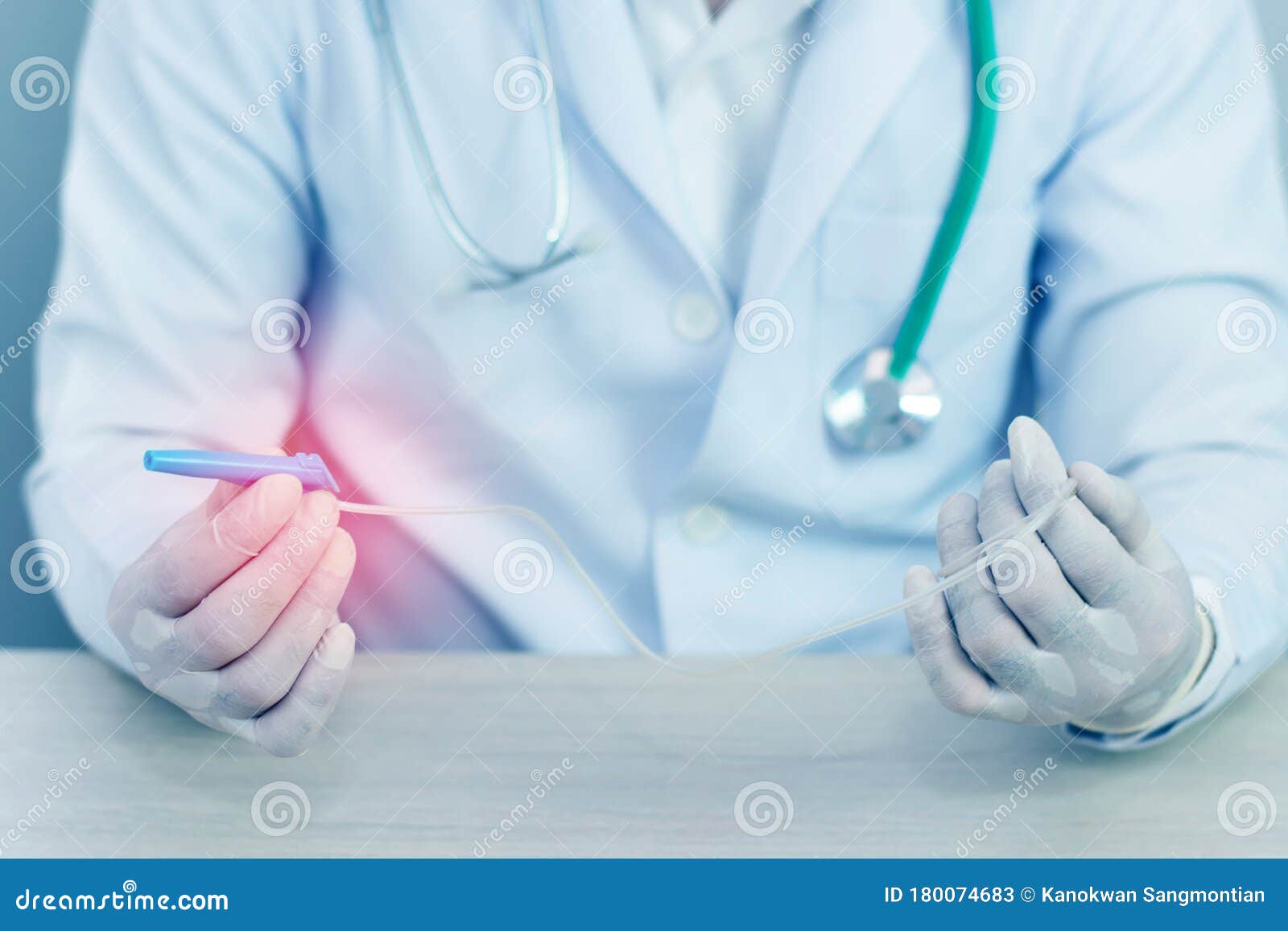 blue tone of hands and remedial catheter.