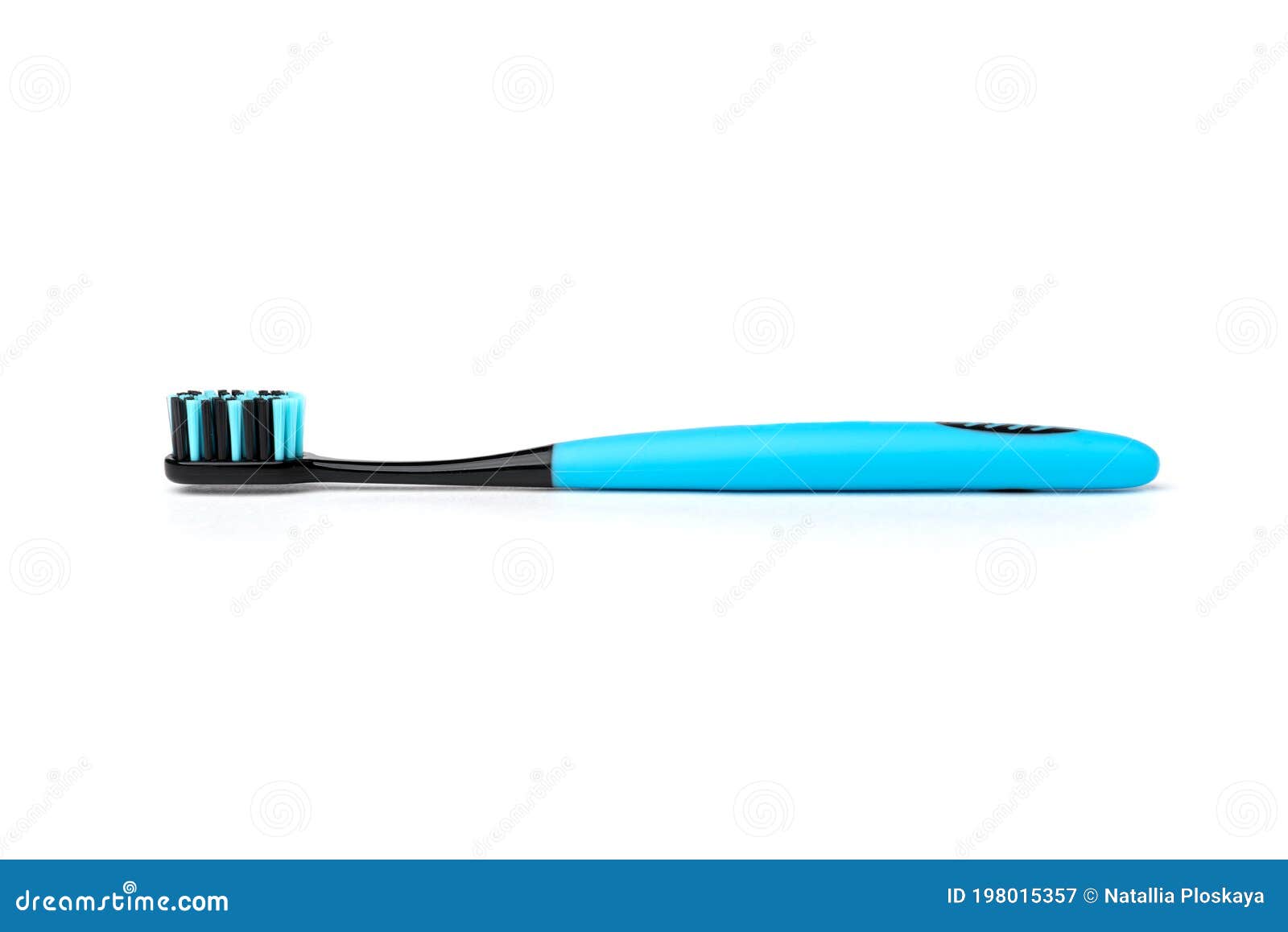 Blue Toothbrush with Black Bristles Isolated on White Background Stock