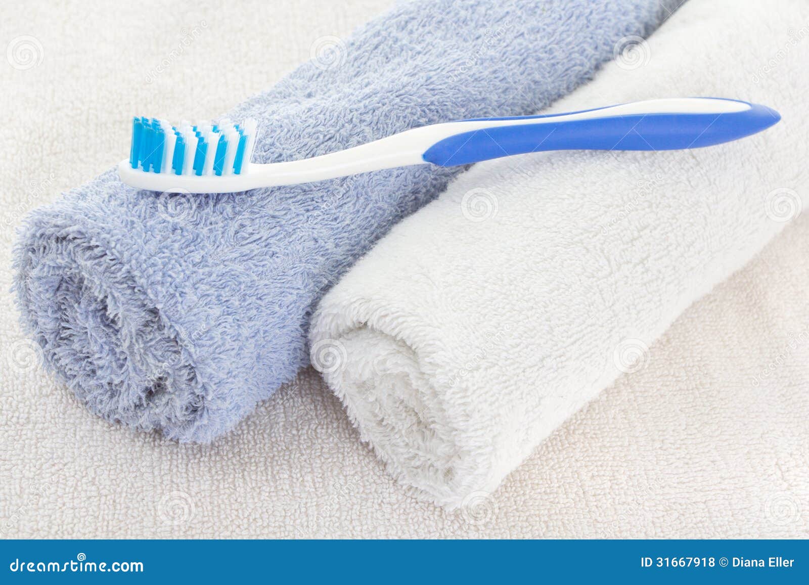 Blue Toothbrush Over Fresh Towels Stock Photo Image of oral, towel