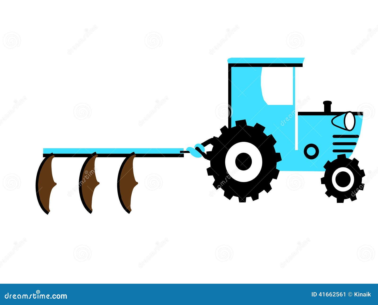 Blue Tractor with Three Ploughs Stock Illustration Illustration of