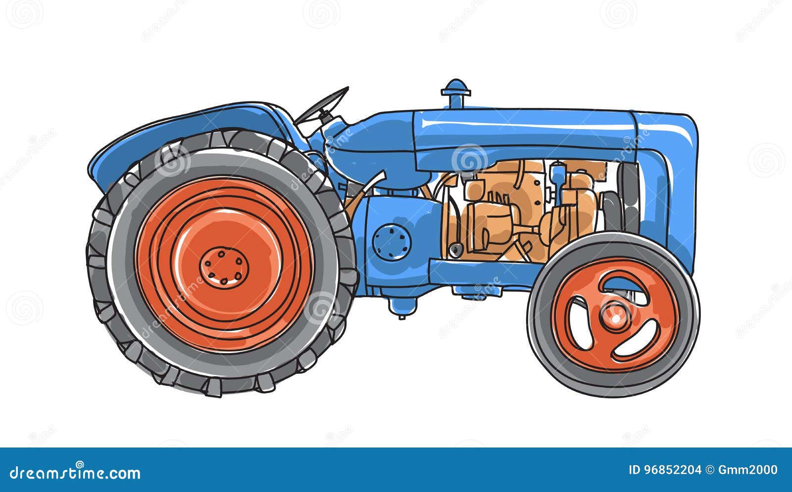 Download Blue Tractor Vintage Hand Drawn Vector Art Illustration Stock Vector - Illustration of ...