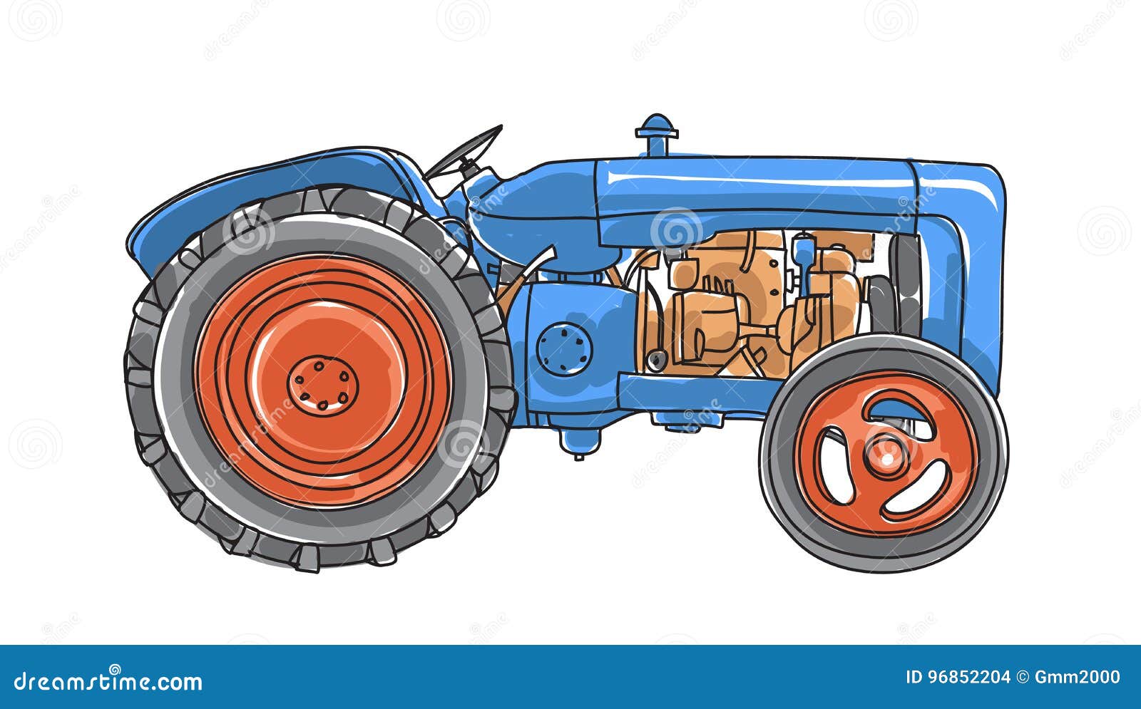Download Blue Tractor Vintage Hand Drawn Vector Art Illustration ...