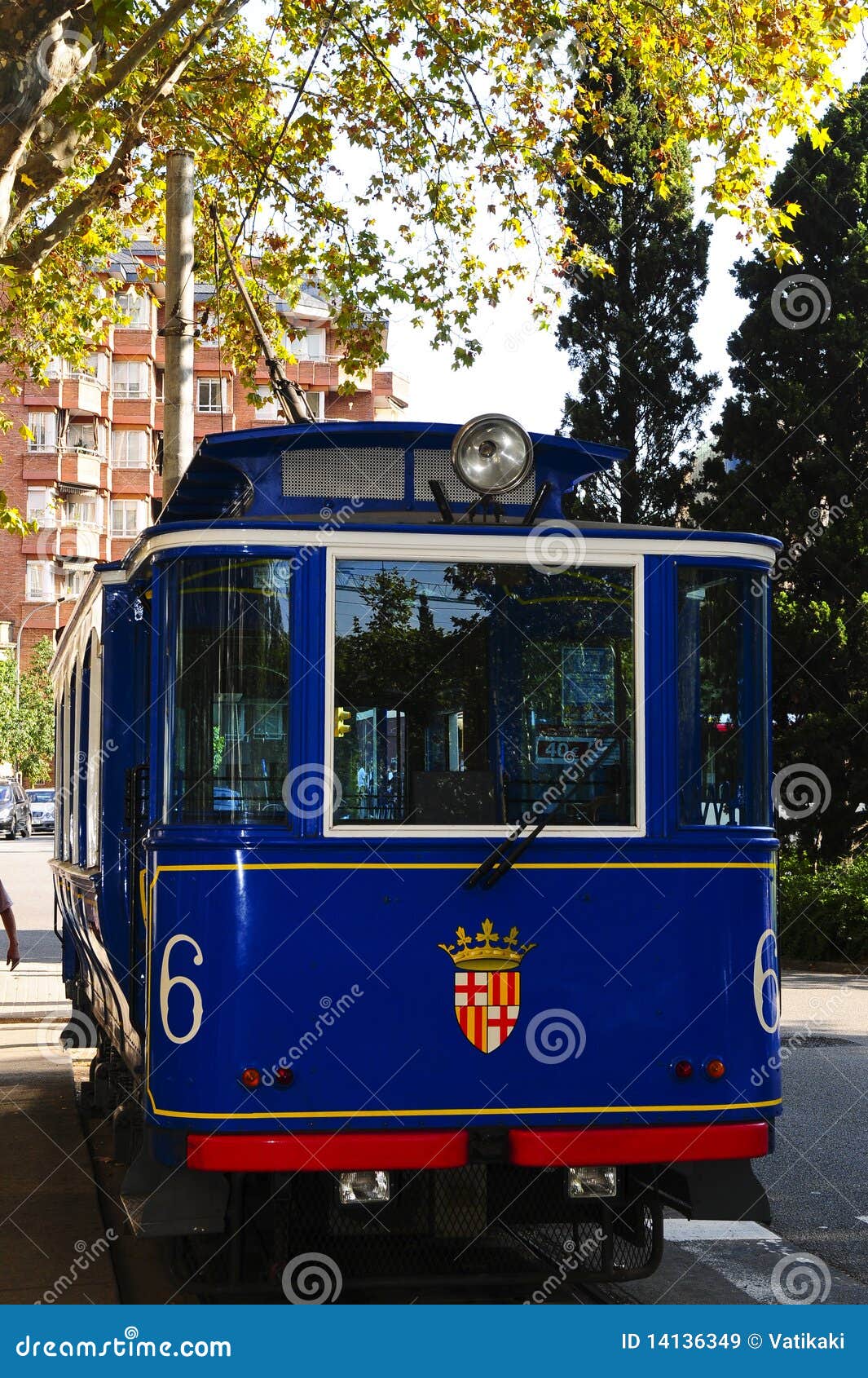 the blue tram to tibidabo in barcelona