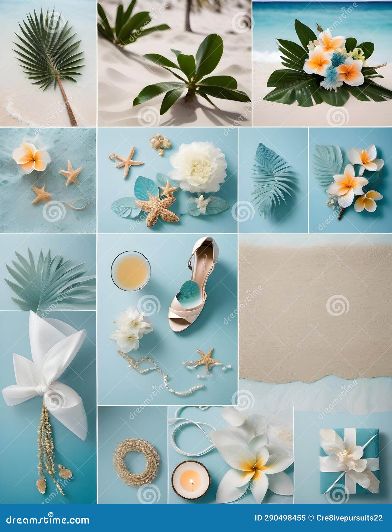 Blue Tropical Mood Board, Beach Theme Stock Illustration Illustration