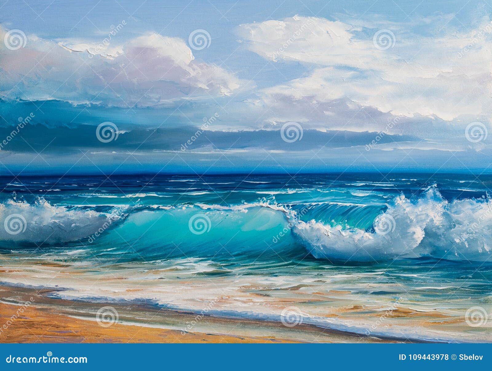 oil painting of the sea on canvas.