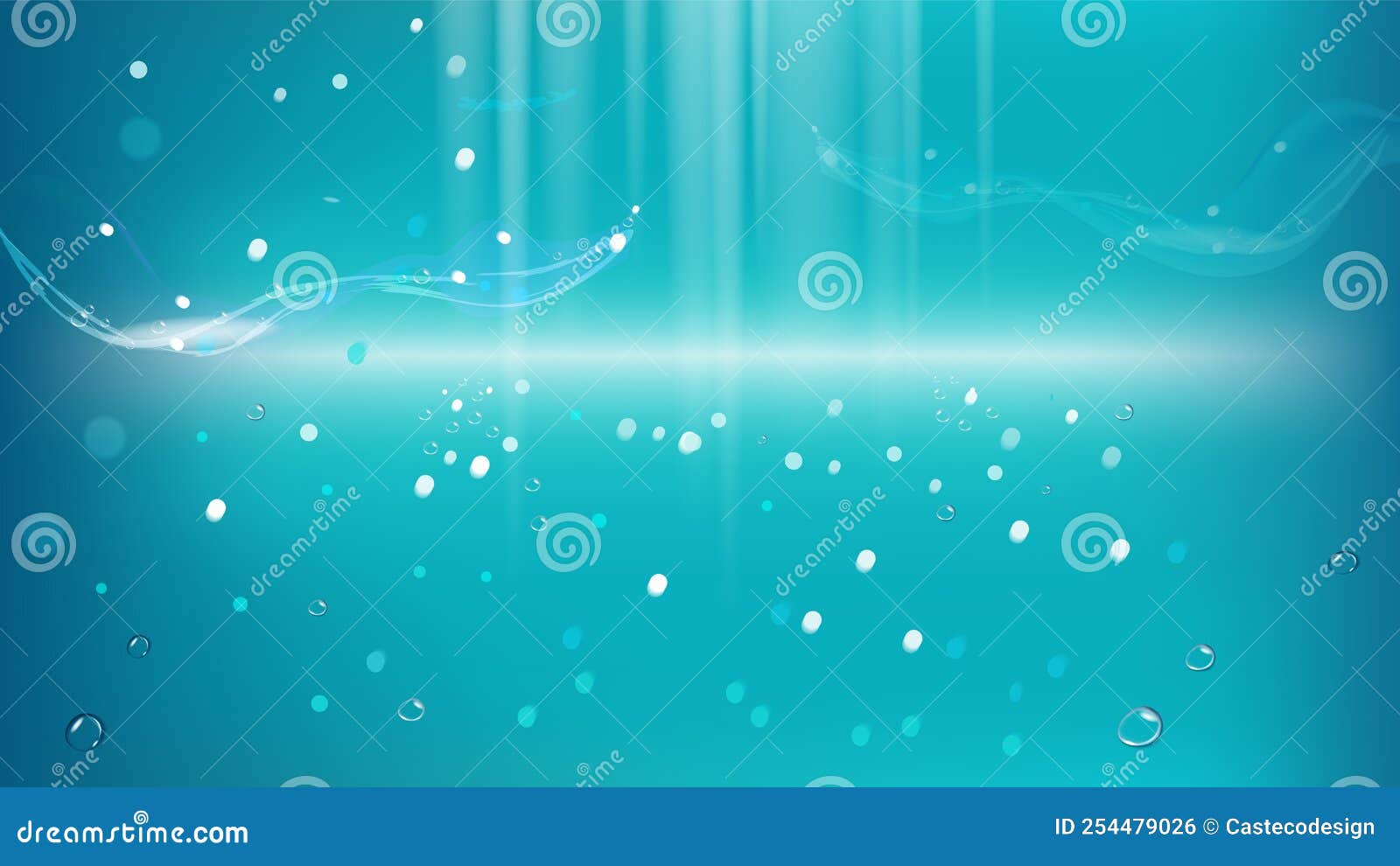 Blue Underwater Waves Background Vector Realistic. 3d Mock Up