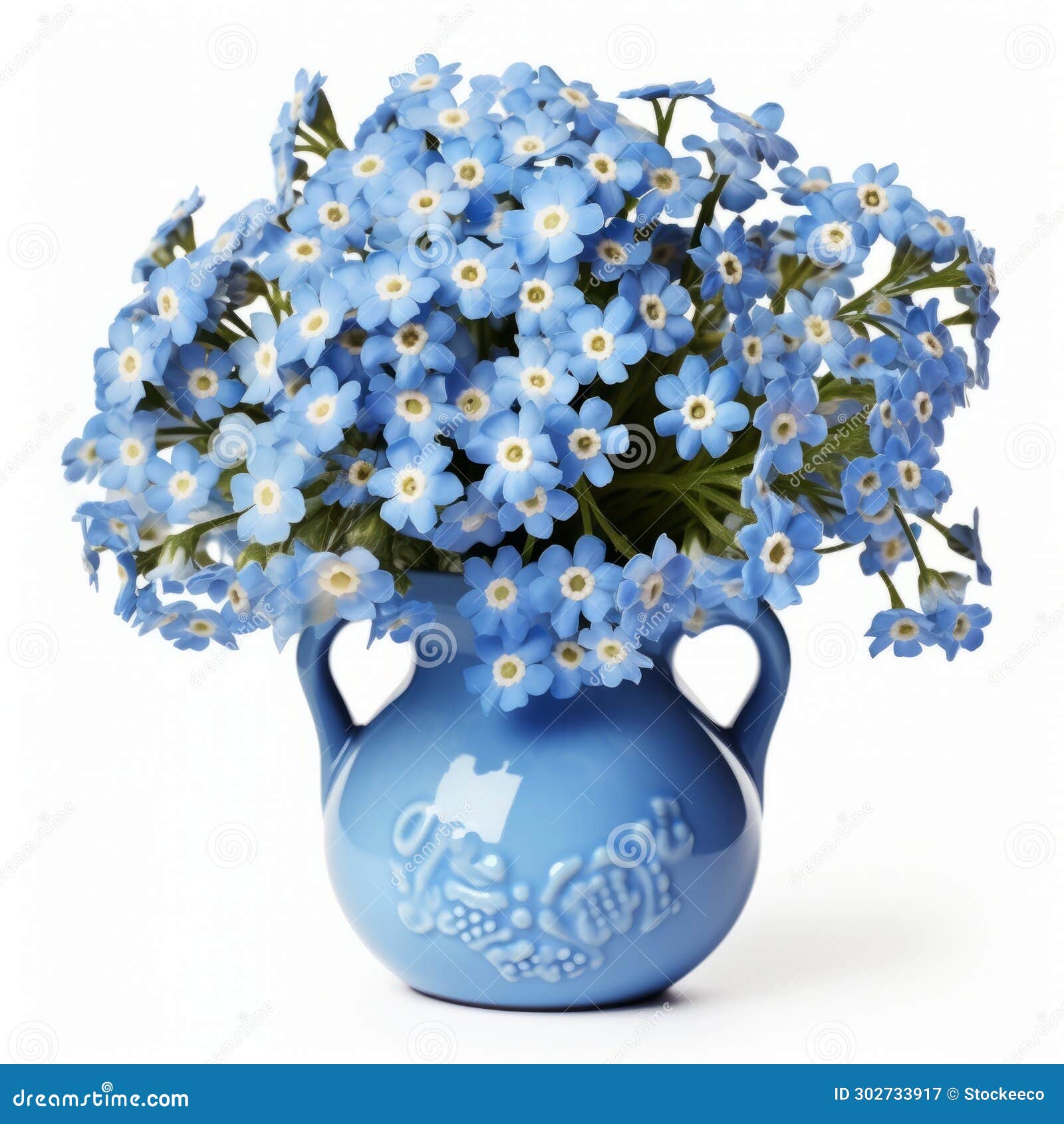 blue forget-me-not vase: meticulous  in 8k resolution