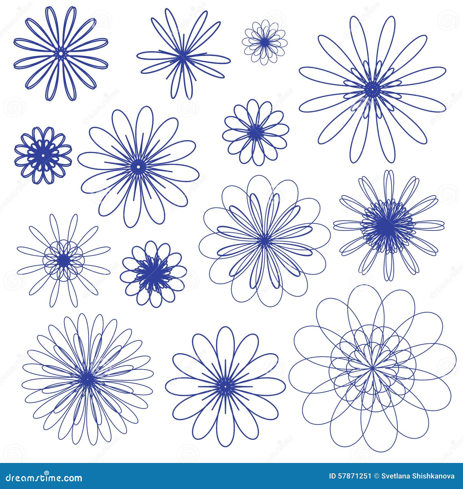 Blue Vector Doodle Flowers On The White Background Stock Vector