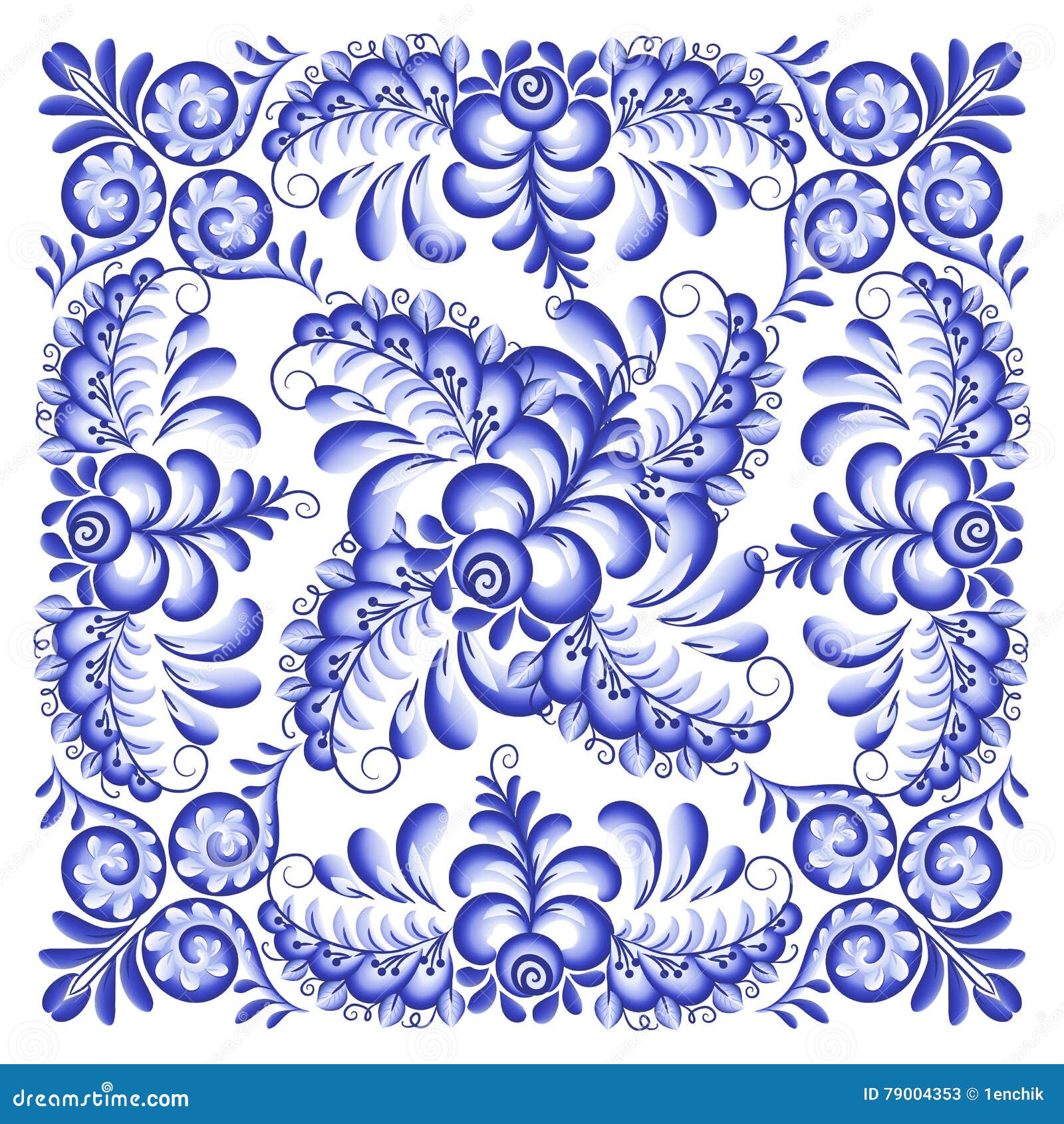Blue Vector Square Napkin in Russian Gzhel Style Stock Vector