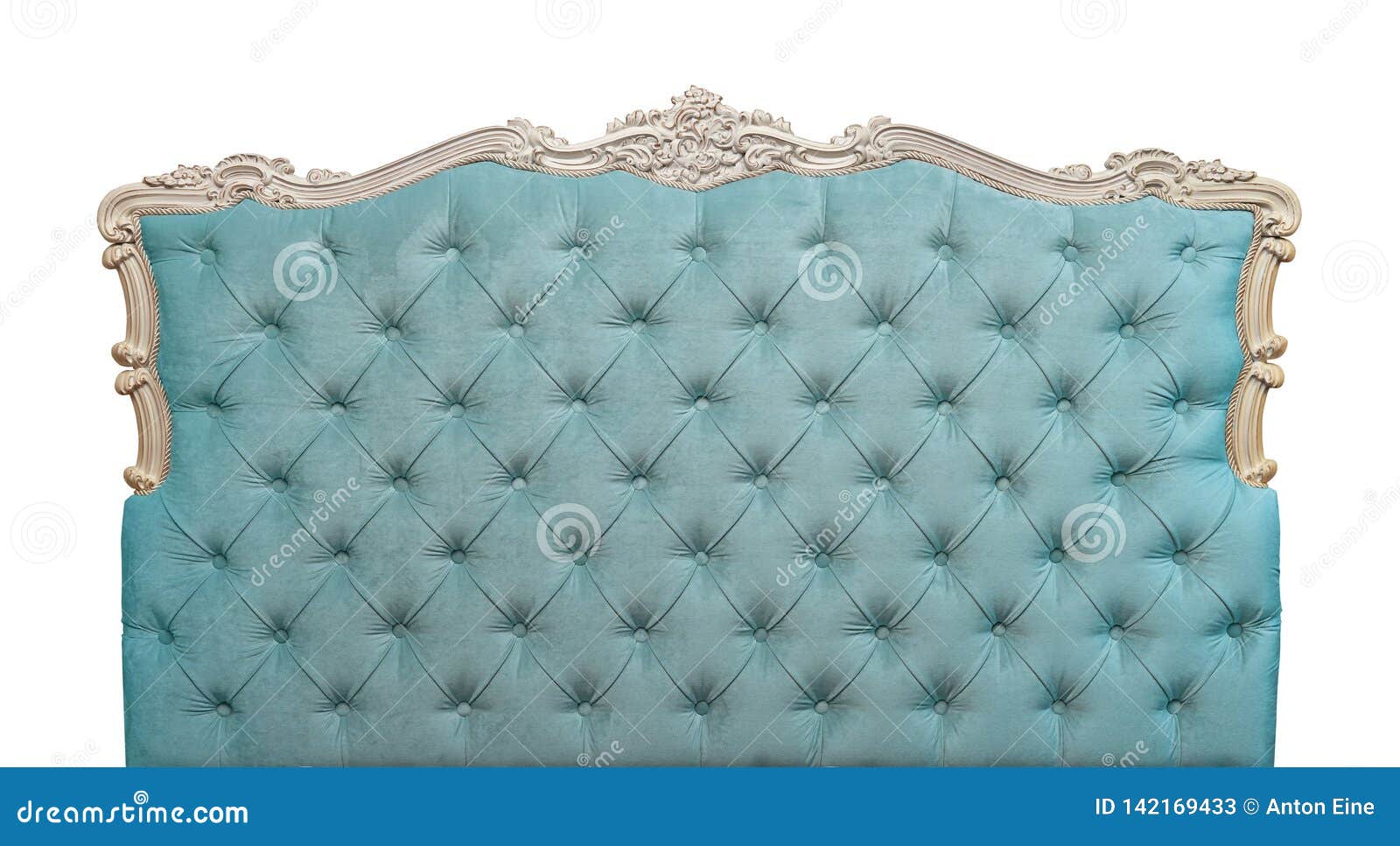 blue velvet bed headboard  on white