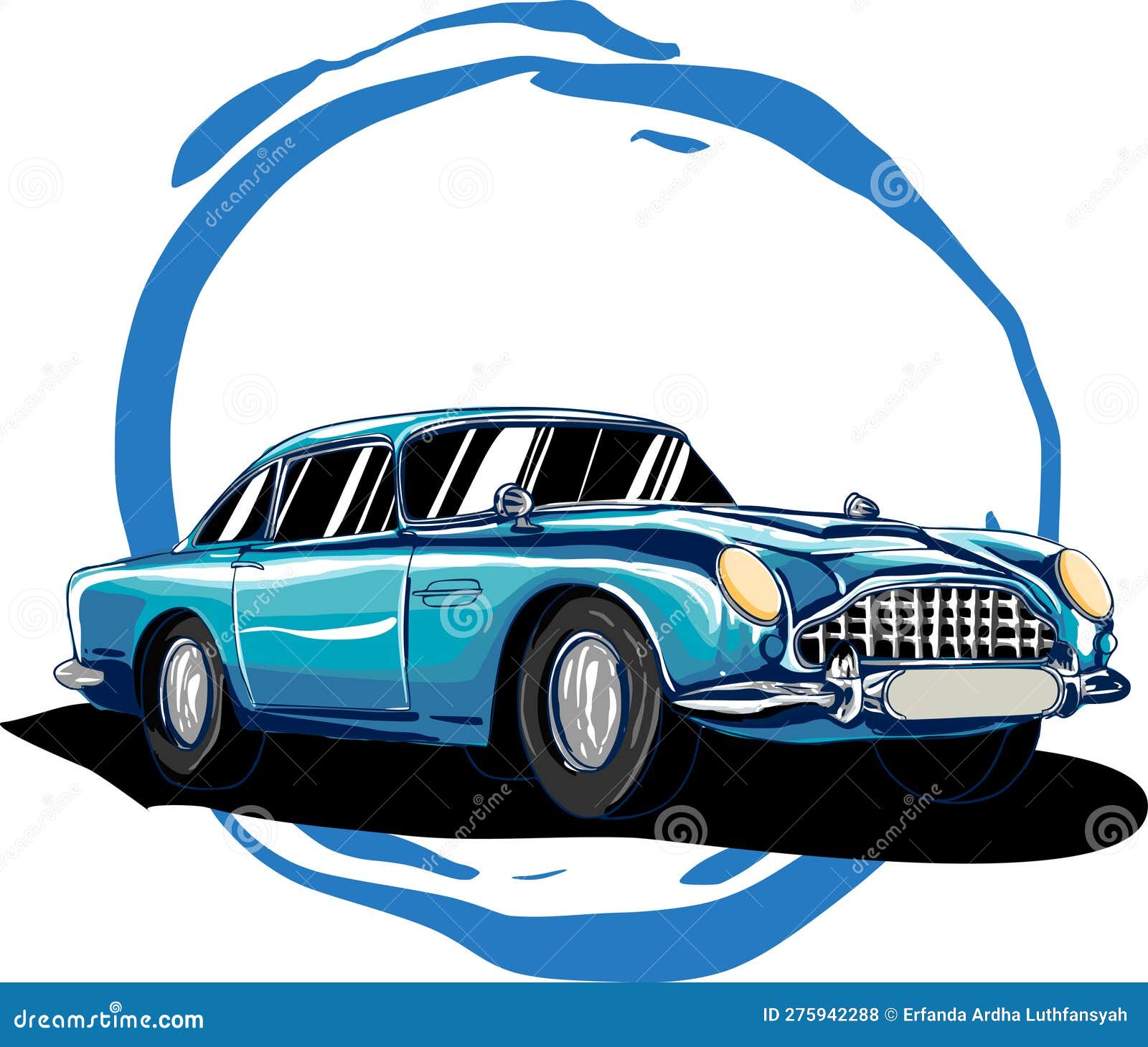 Blue Vintage Car with Artistic Brush Strokes Stock Illustration