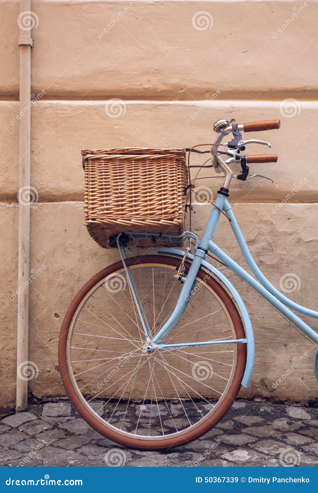 Blue Vintage City Bicycle with Basket. Stock Image Image of cycling, urban 50367339