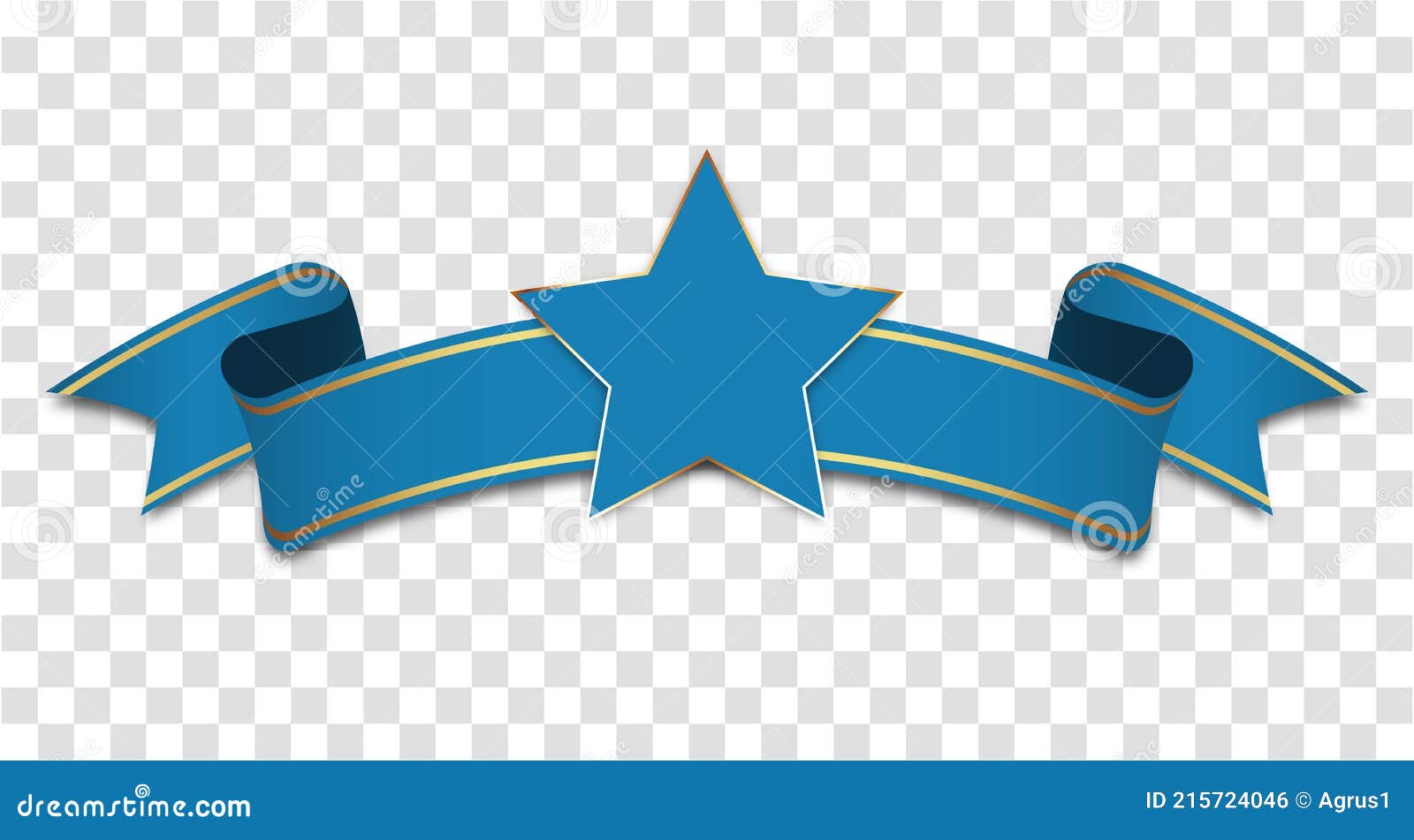 Blue Vintage Ribbon with Red Star Banner Label on Transparent