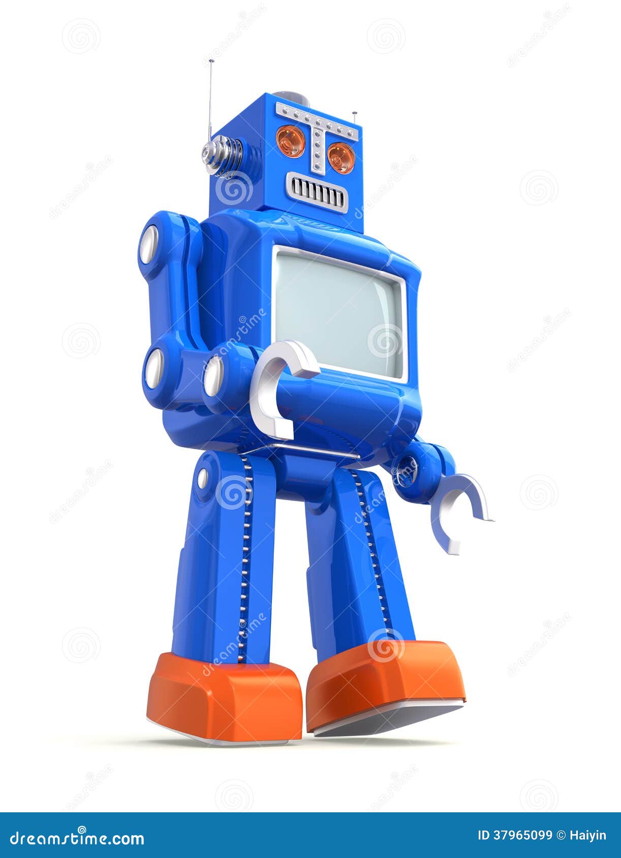 Blue Vintage Toy Robot with Clipping Path Stock Illustration