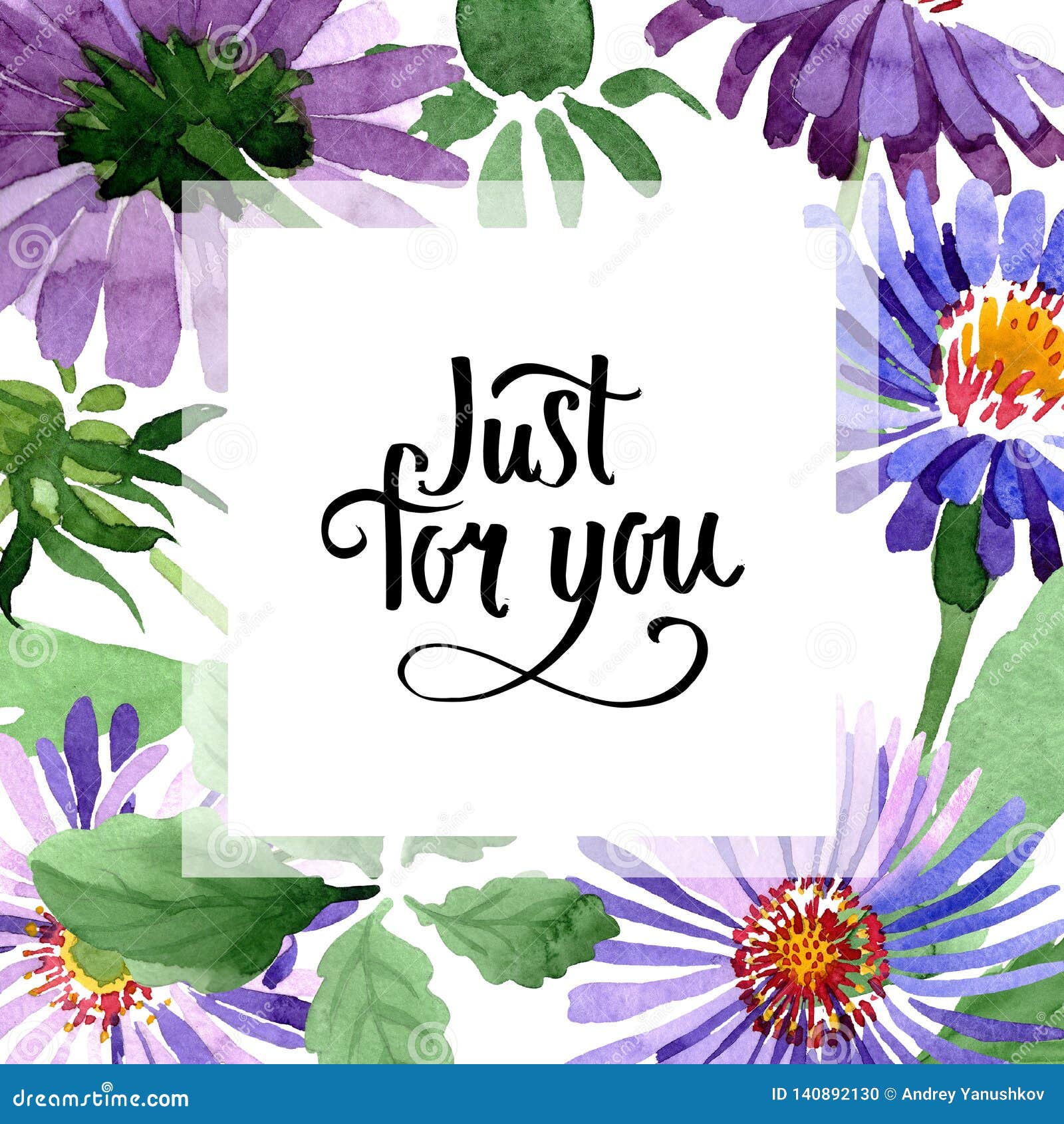 Blue Violet Asters Floral Botanical Flower. Watercolor Background ...