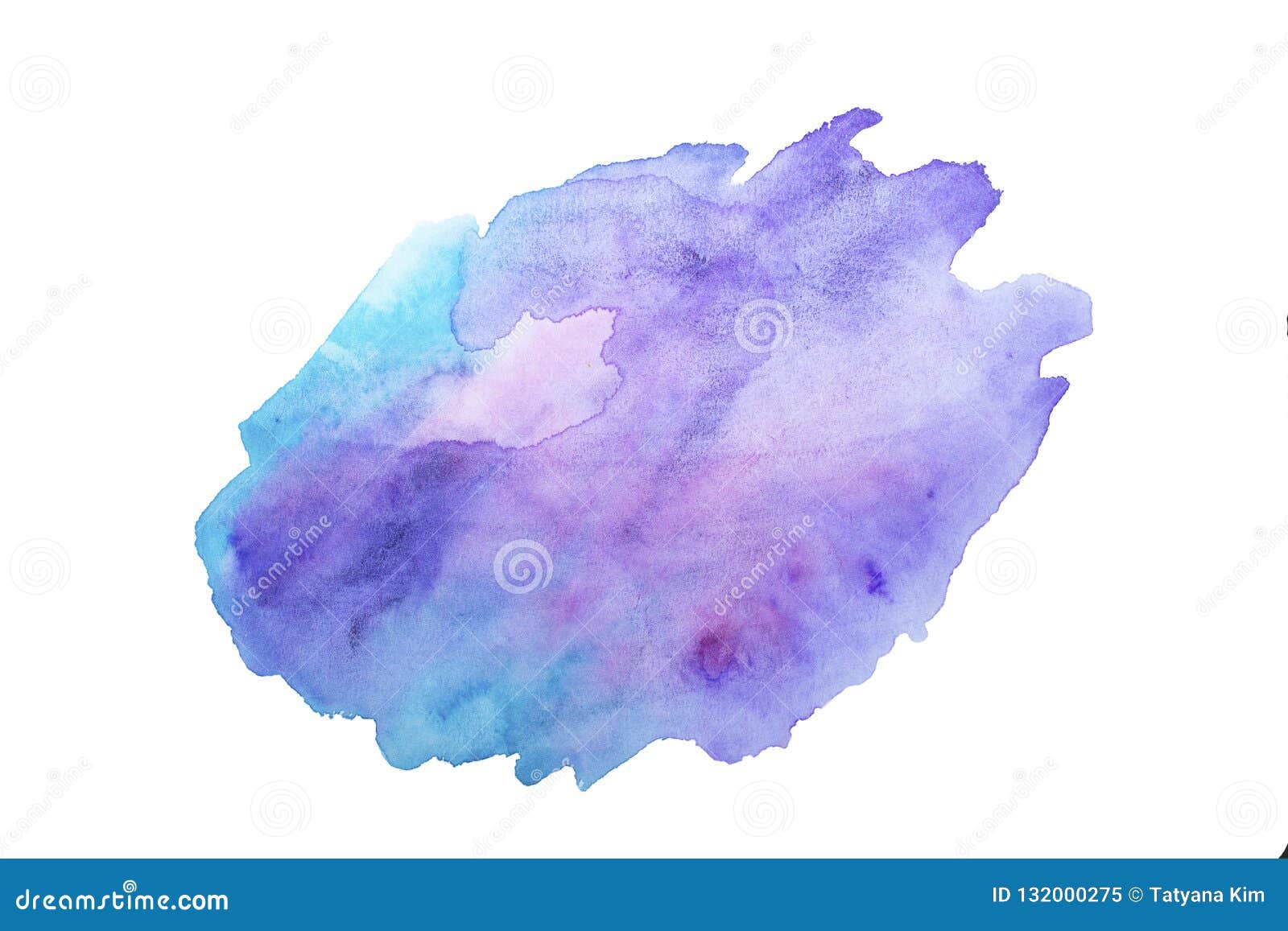 blue and violet watercolor abstract paint stroke on white background