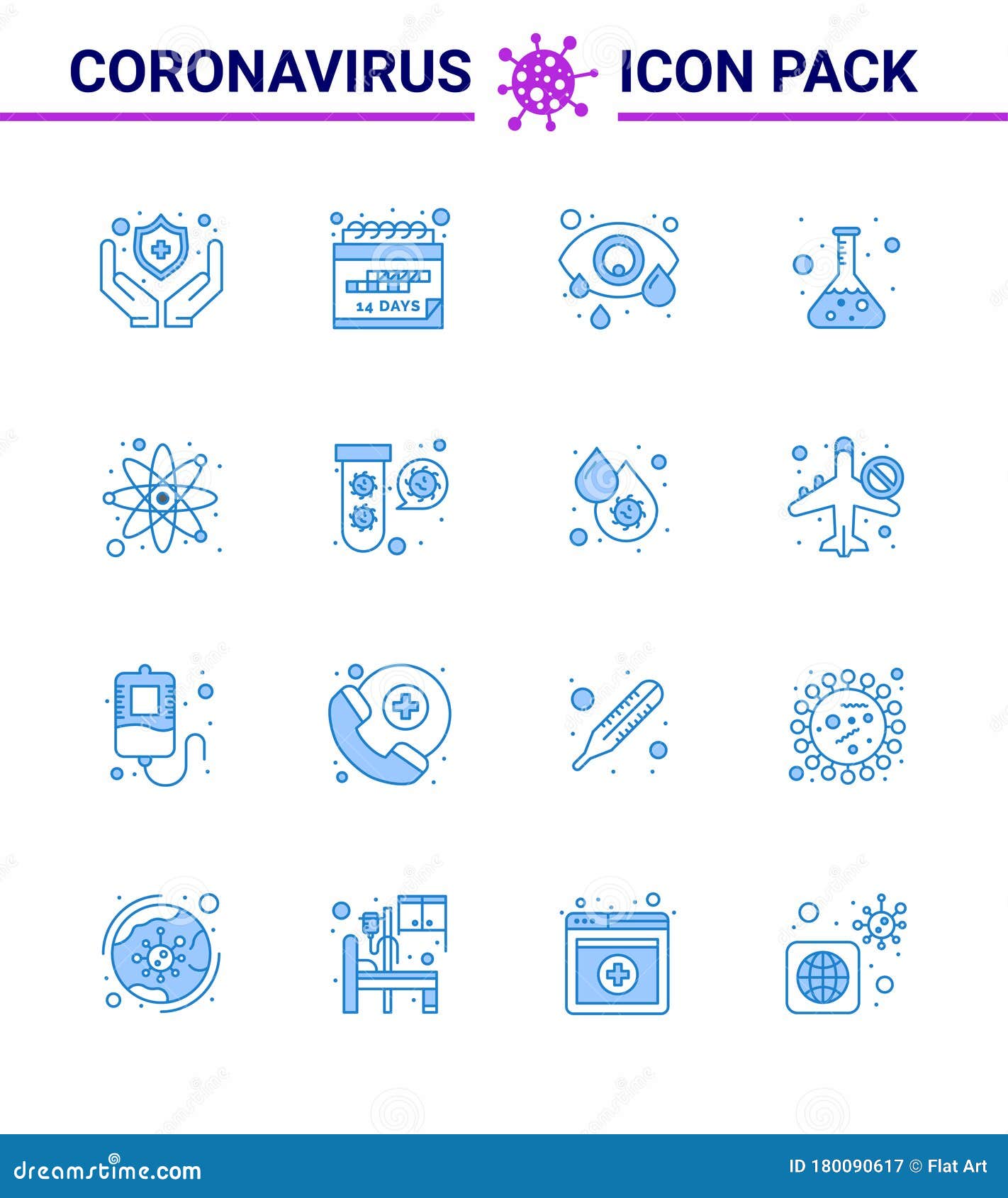 16 blue viral virus corona icon pack such as science, atom, eye, test, lab
