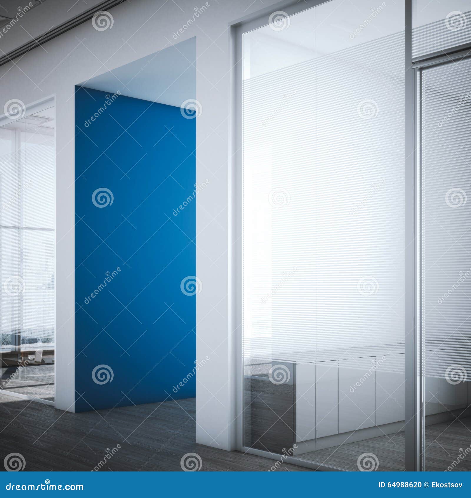 Blue Wall in Office Interior. 3d Rendering Stock Photo Image of slate