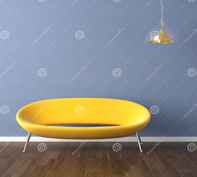 Blue Wall with Yellow Couch Stock Illustration Illustration of home