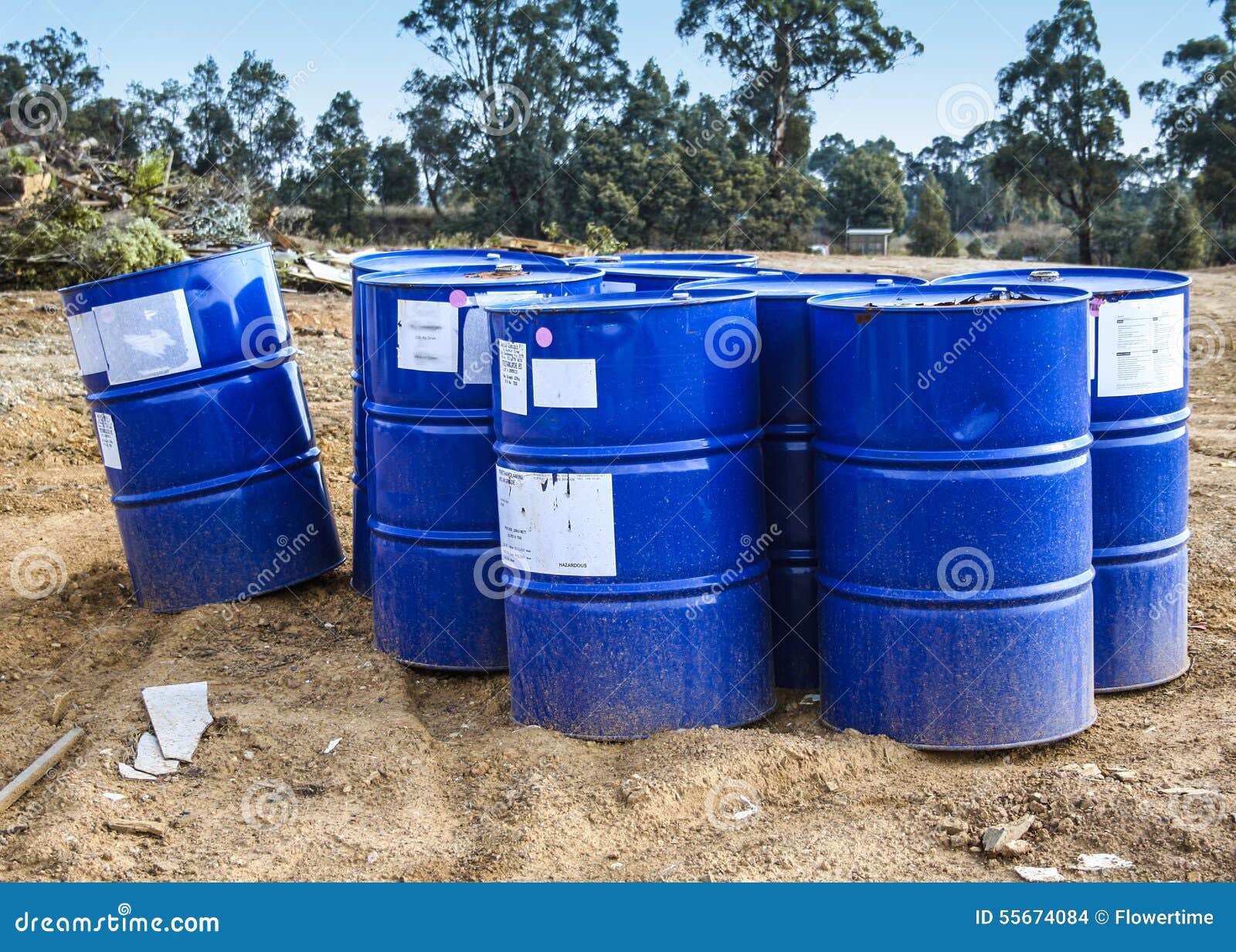 Blue waste drums stock photo. Image of drums, recycle 55674084