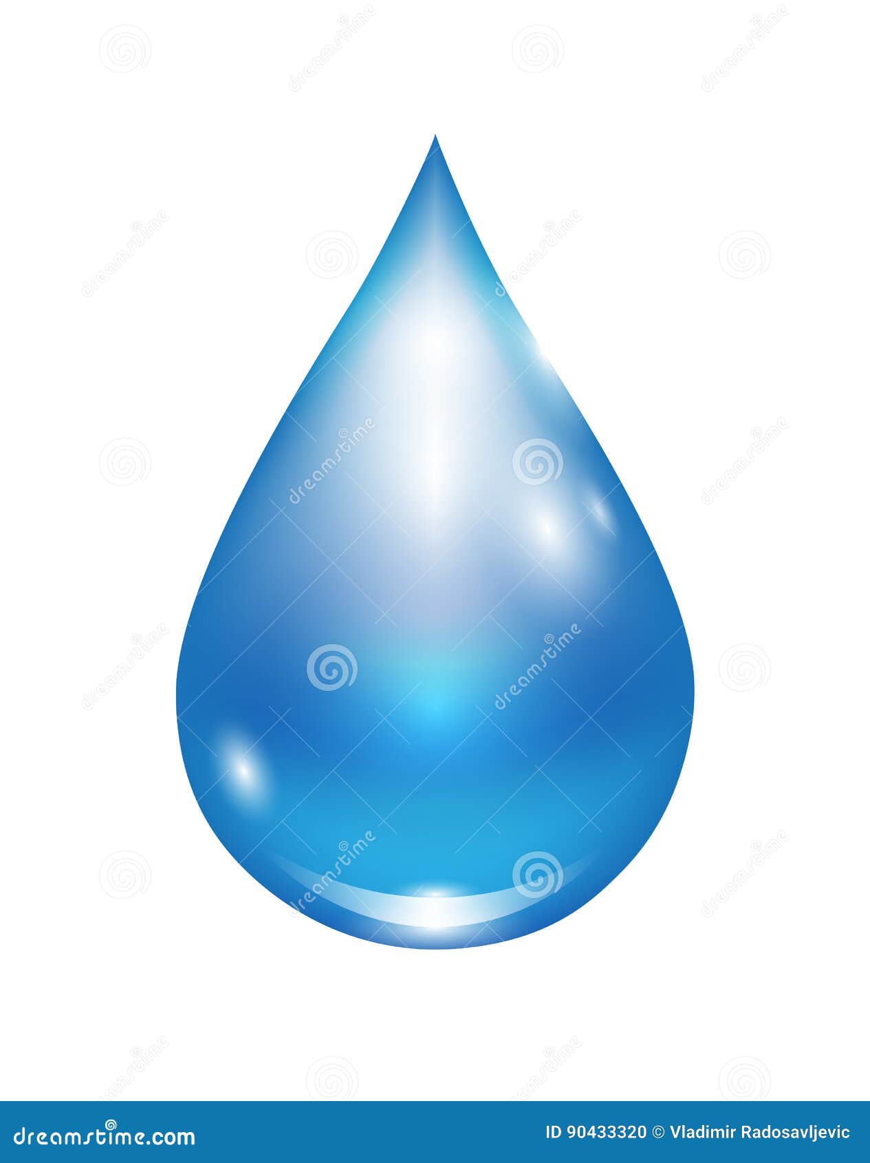 Blue Water Drop in Light Realistic Vector Illustration Isolated on