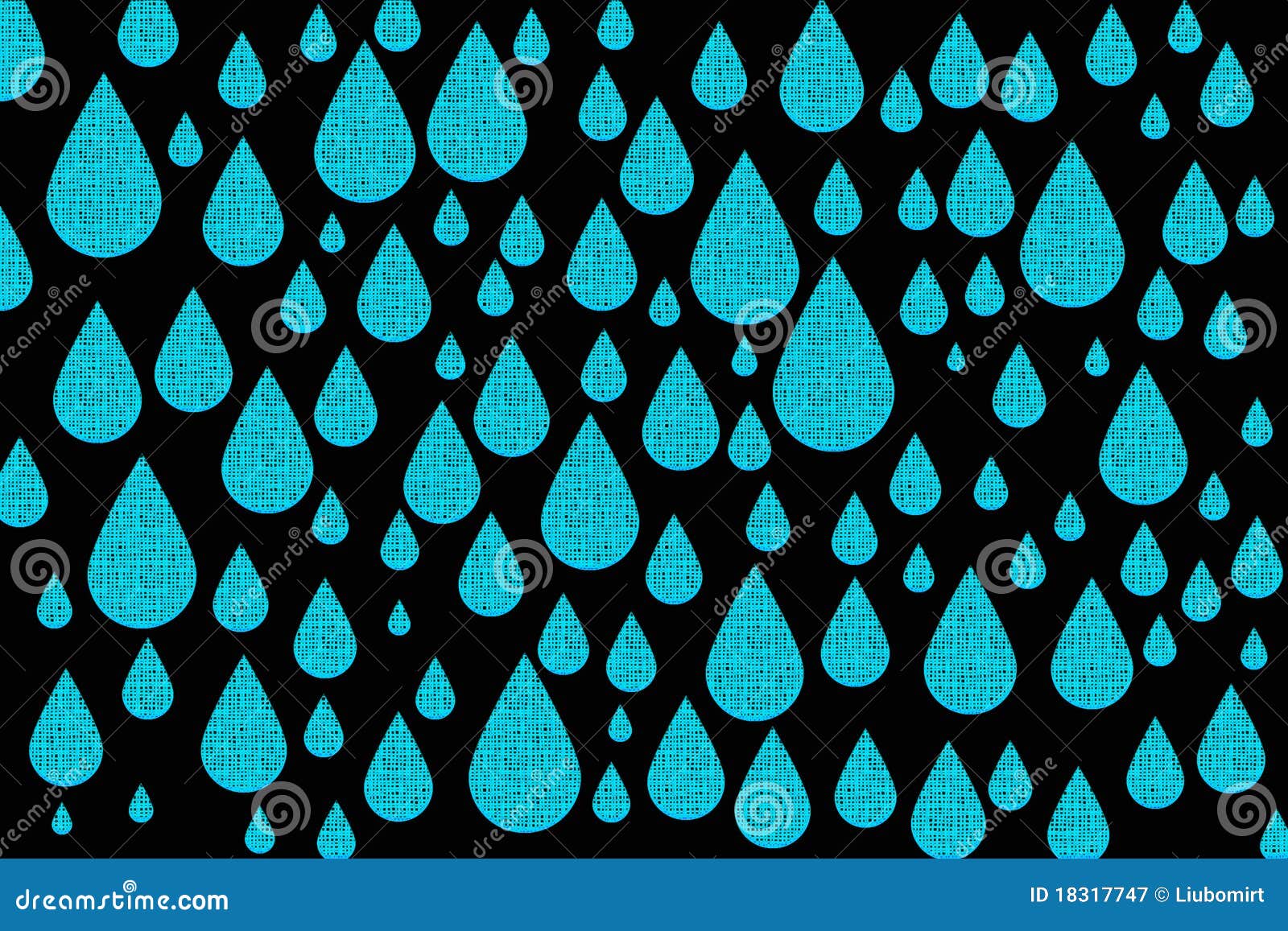 Blue water drops on black stock illustration. Illustration of nature