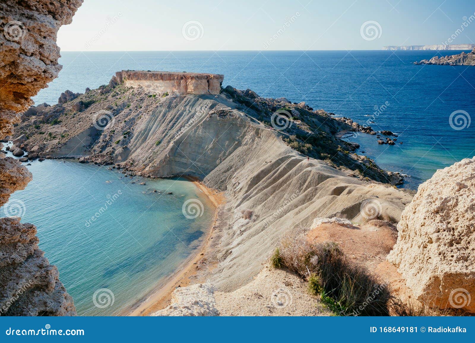 blue water of mediterranian sea. scene of rocky cliff over sunny coastline on malta