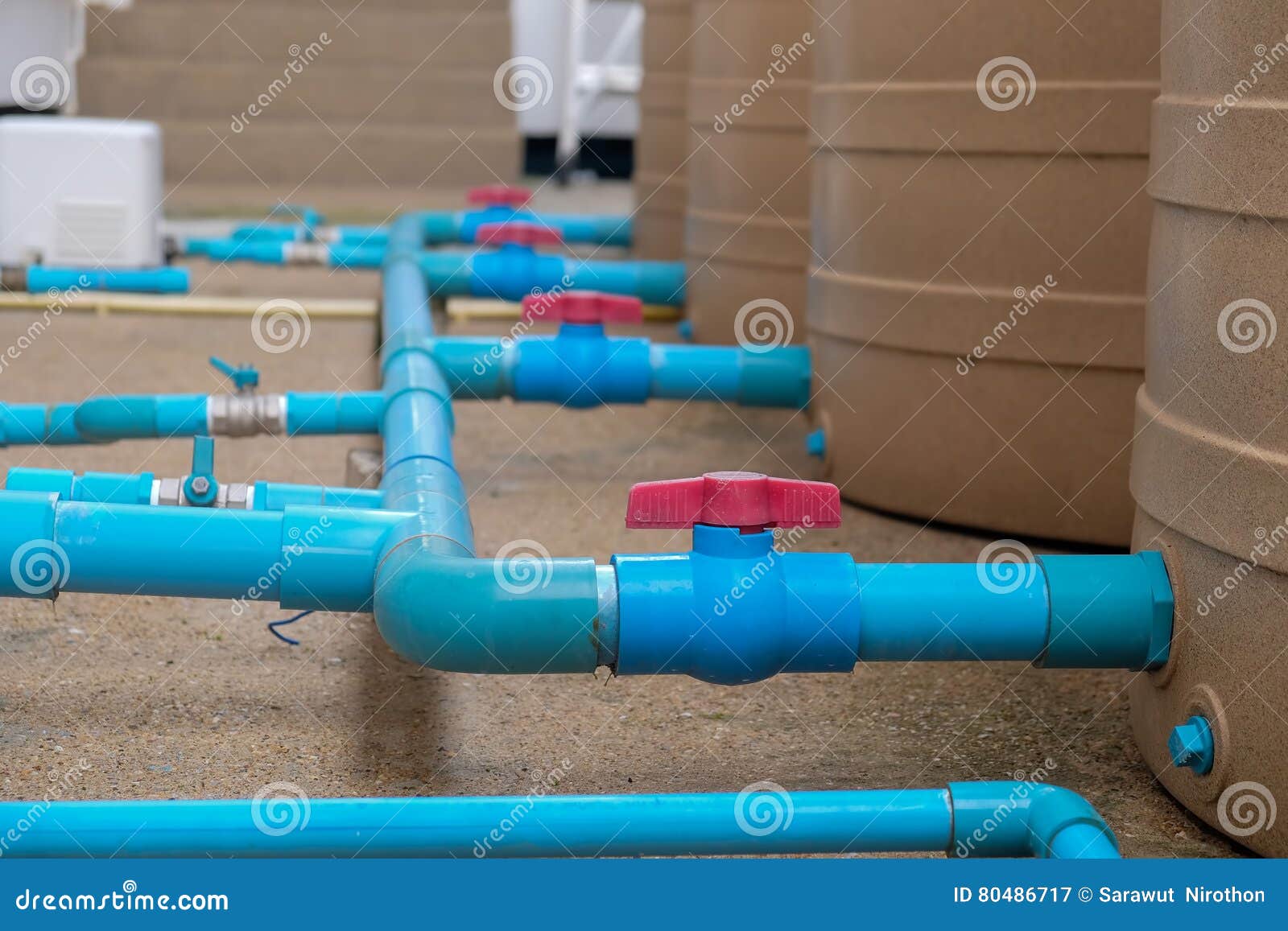 Blue Water Pipe Installation Pump To Tank. Stock Image Image of manufacturing, background