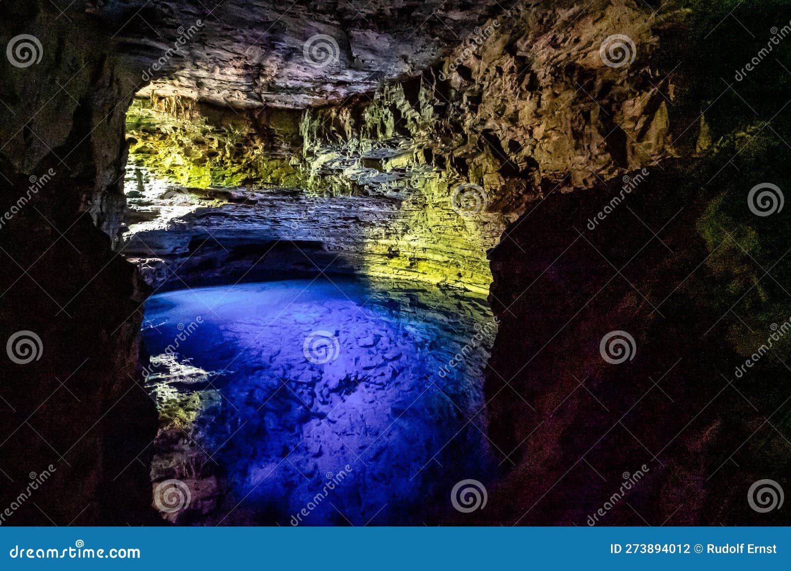 the blue water of poco encantado or enchanted well, in a cave at itaete, chapada diamantina, bahia, brazil