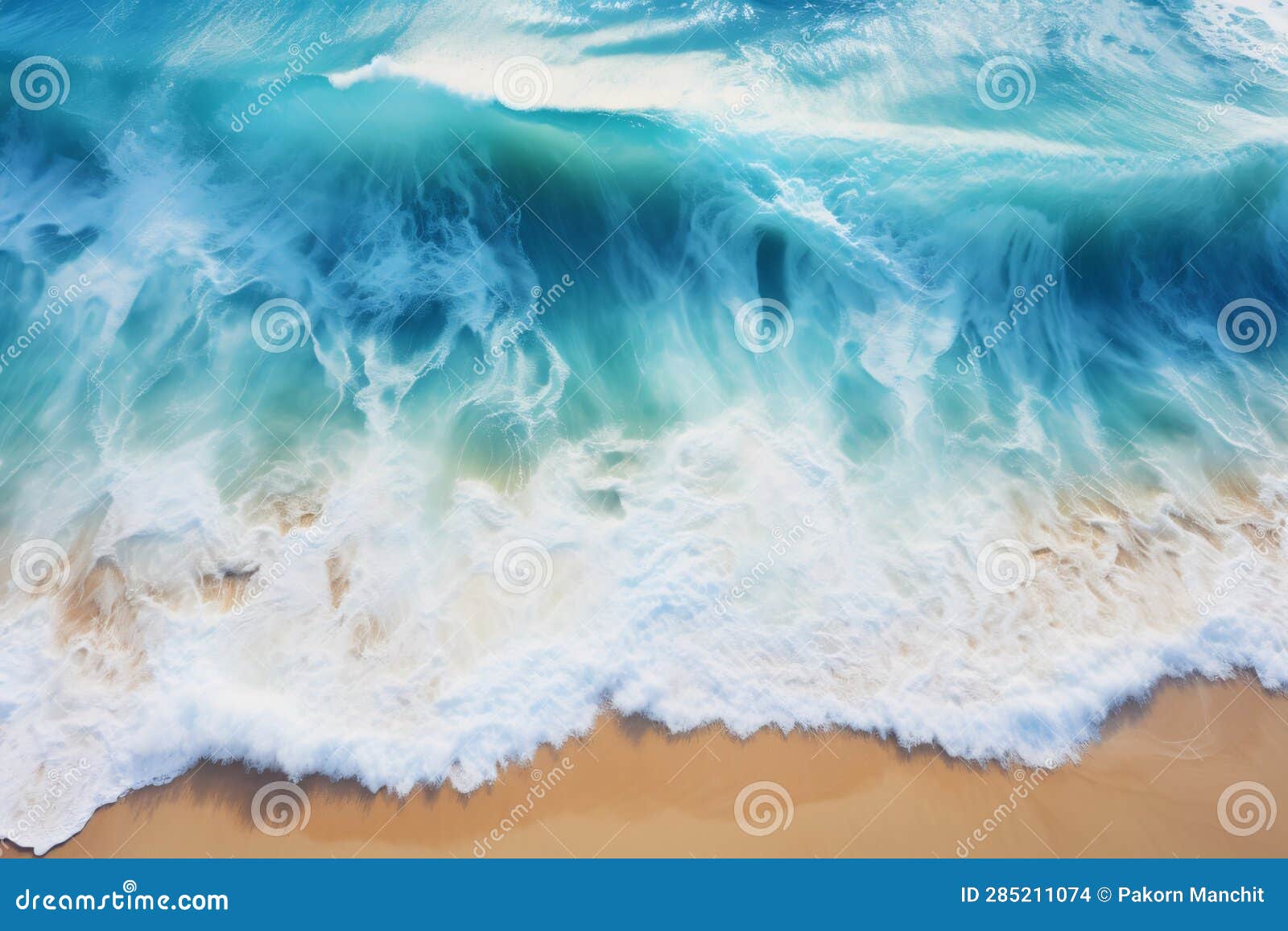 a blue water wave in the beach, in the style of teal and beige, spectacular backdrops