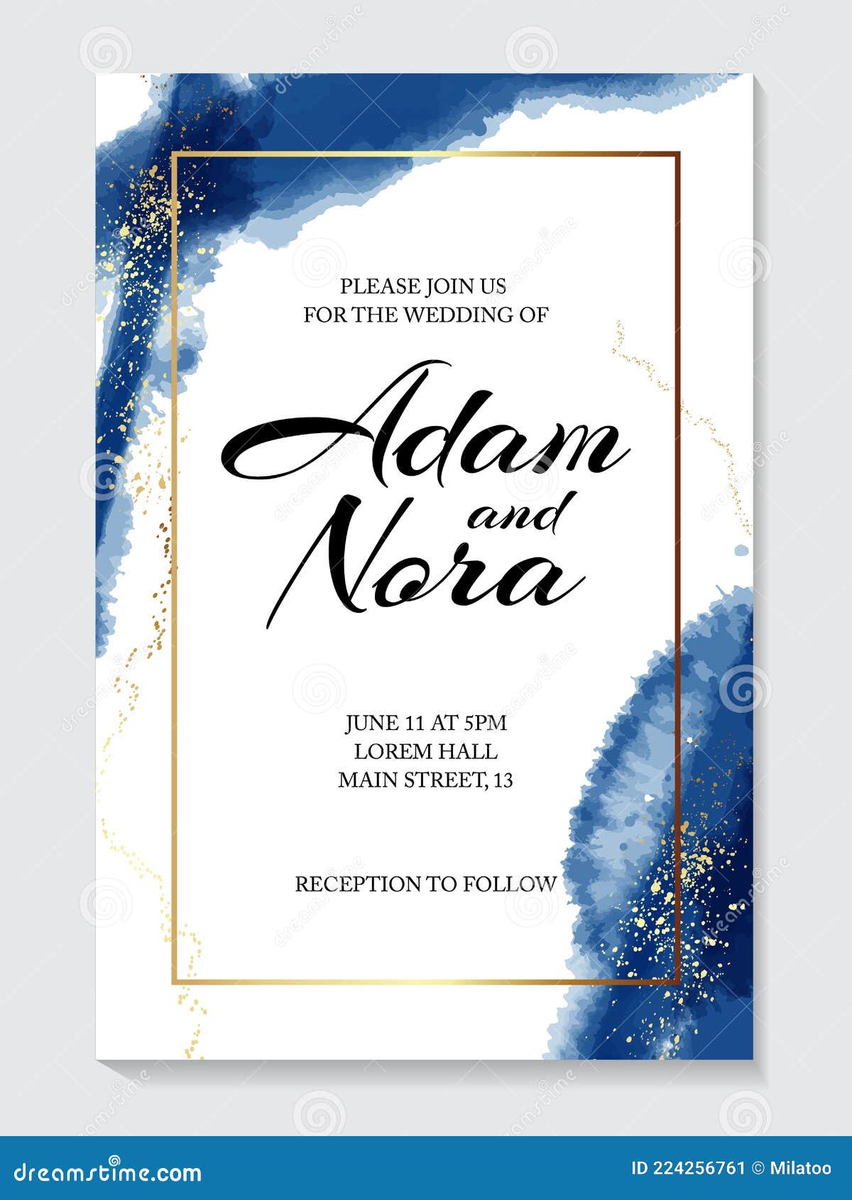 Blue Watercolor Background, Hand Drawn Gold Texture. Wedding Invitation ,  Bride To Be Card, Marriage Card Vector Stock Vector - Illustration of  marriage, beautiful: 224256761
