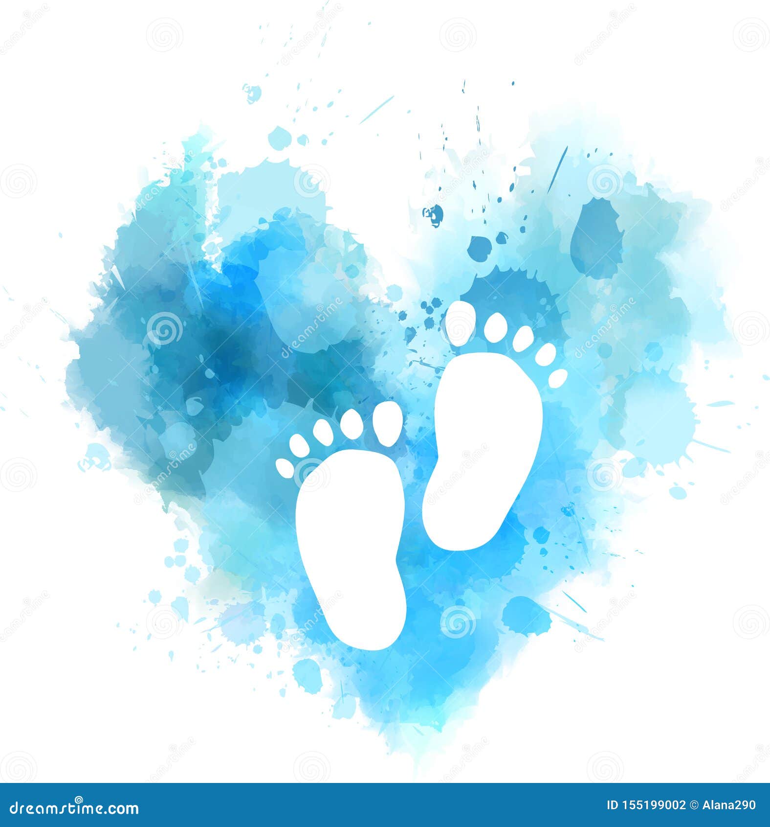 blue watercolor heart with baby footprints