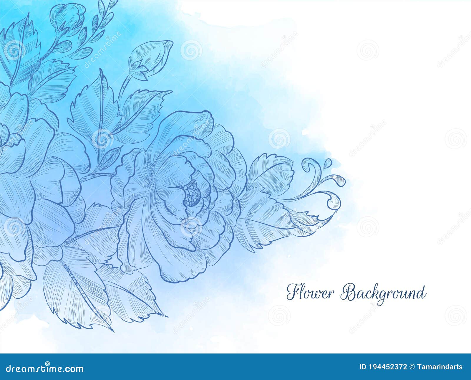 Blue Watercolor Pastel Hand Drawn Flower Background Stock Vector