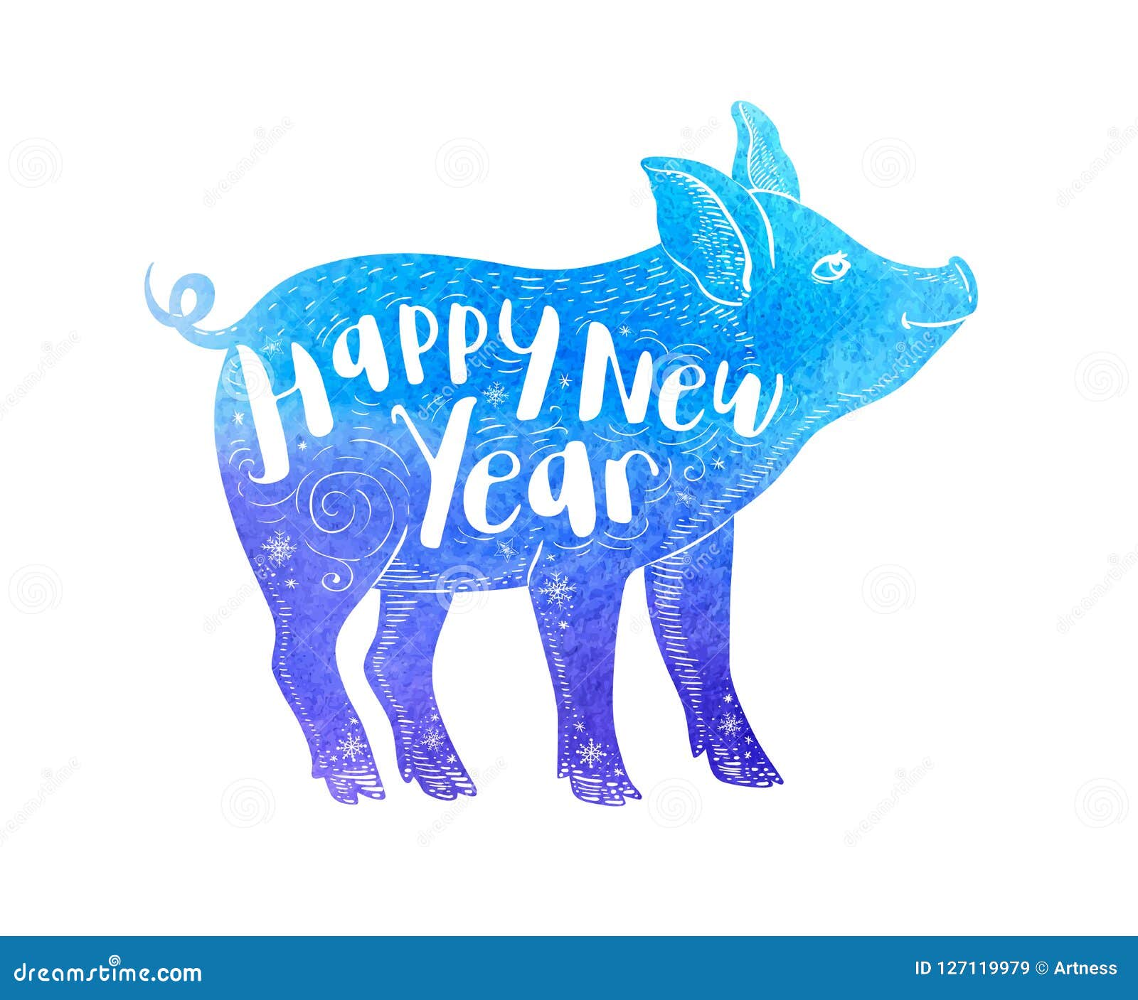 Download Blue Watercolor Silhouette Of Pig Stock Vector - Illustration of piglet, painting: 127119979