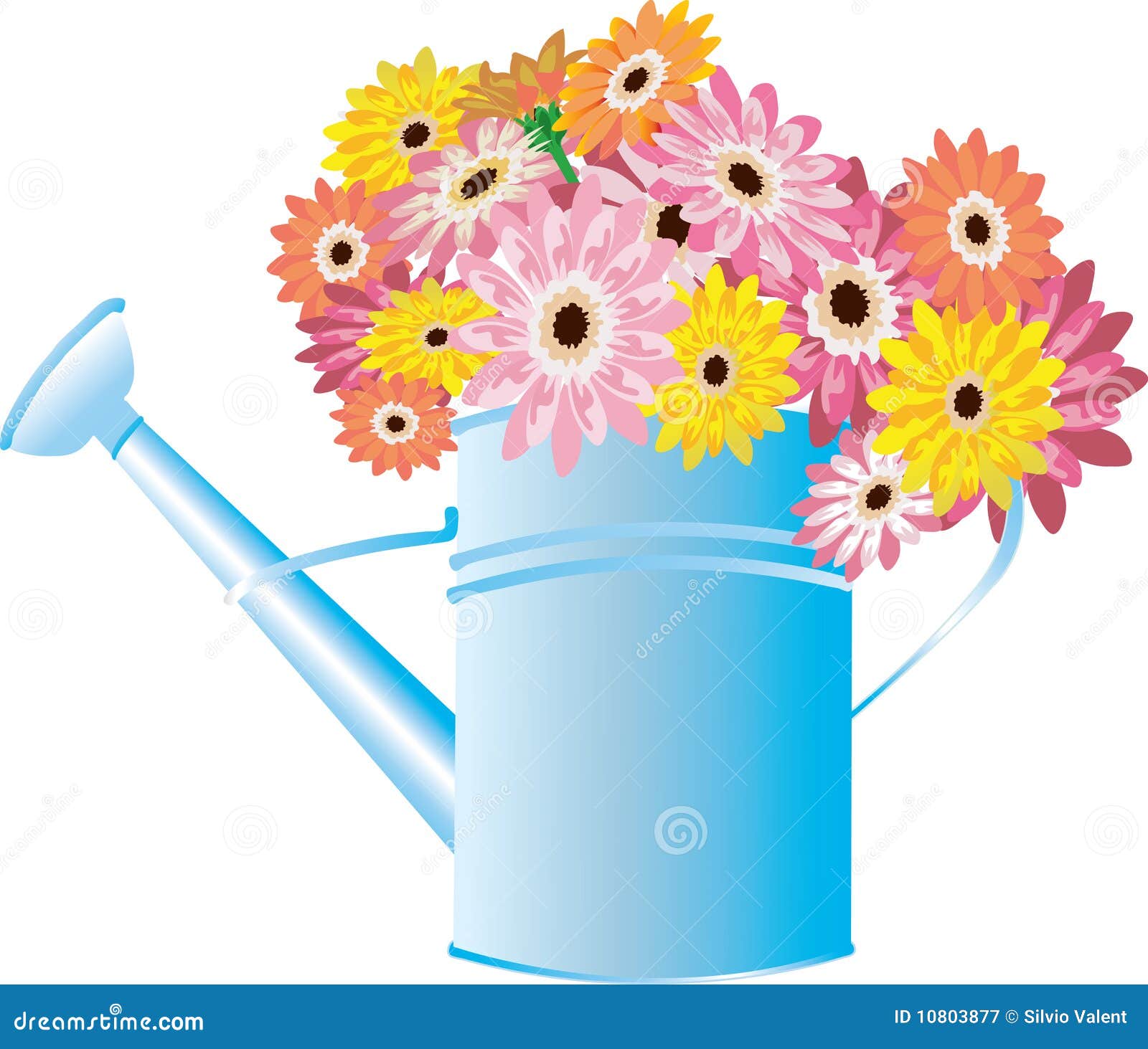 Blue Watering Can with Flowers Stock Vector Illustration of summer, nature 10803877