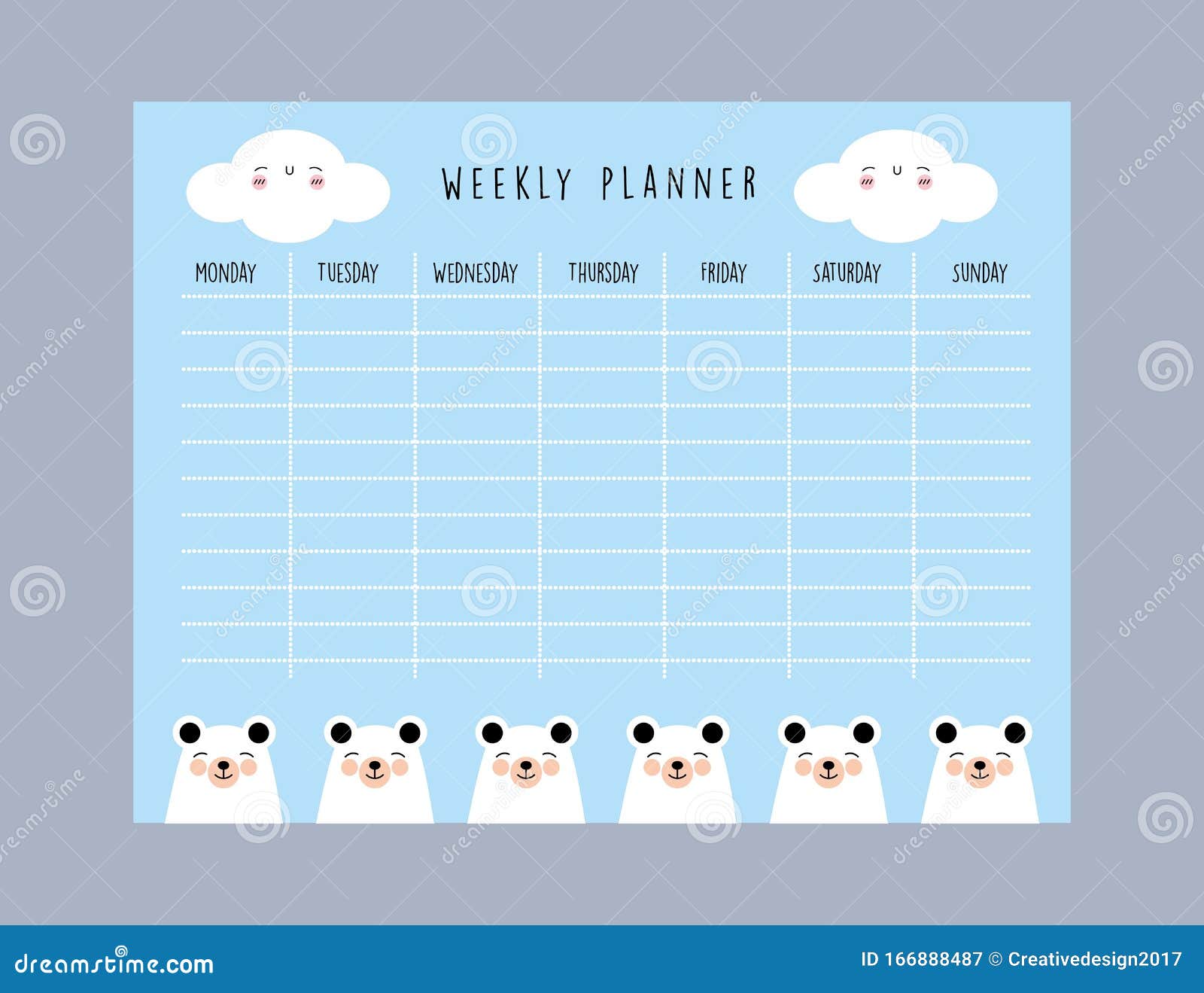 Weekly Planner with Bear. Vector Stock Vector - Illustration of