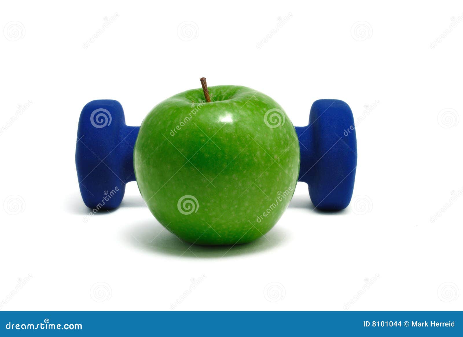 Blue Weight and Green Apple Stock Photo Image of health, barbells