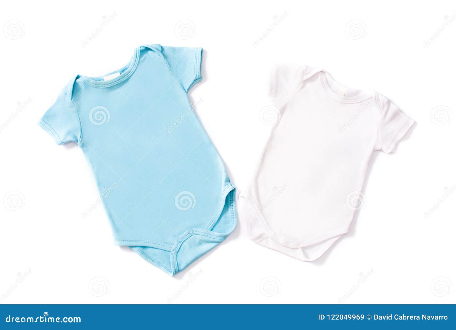 Blue and White Baby Romper Mockup Isolated on White Background Stock
