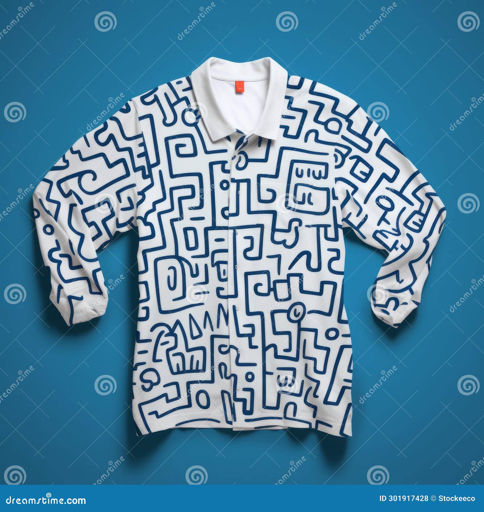dynamic mark making: white and blue shirt with conceptual digitalism 