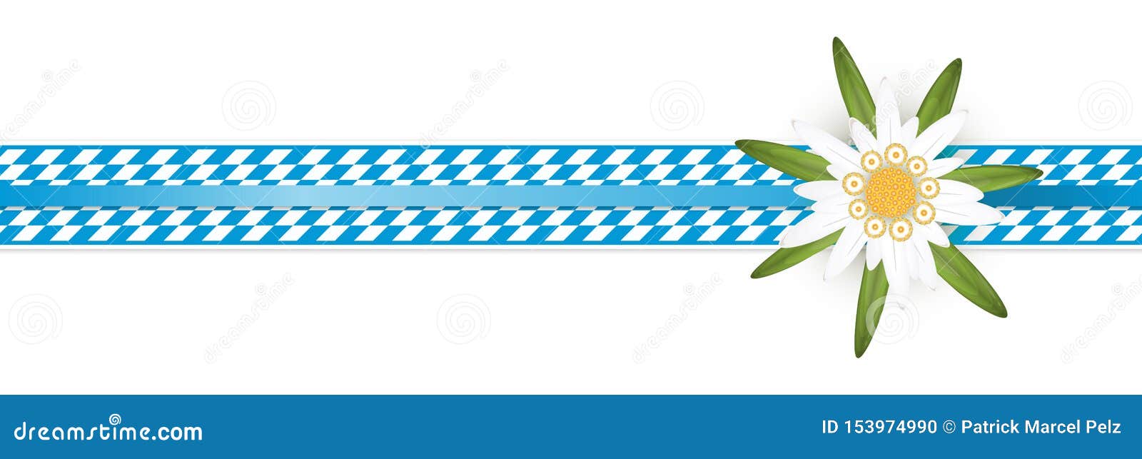 Blue And White Checkered Oktoberfest Banner With Edelweiss Stock