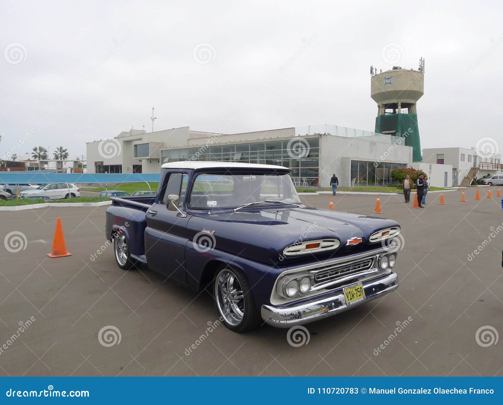 Blue and White Chevrolet Apache Pickup in Lima Editorial Stock Photo