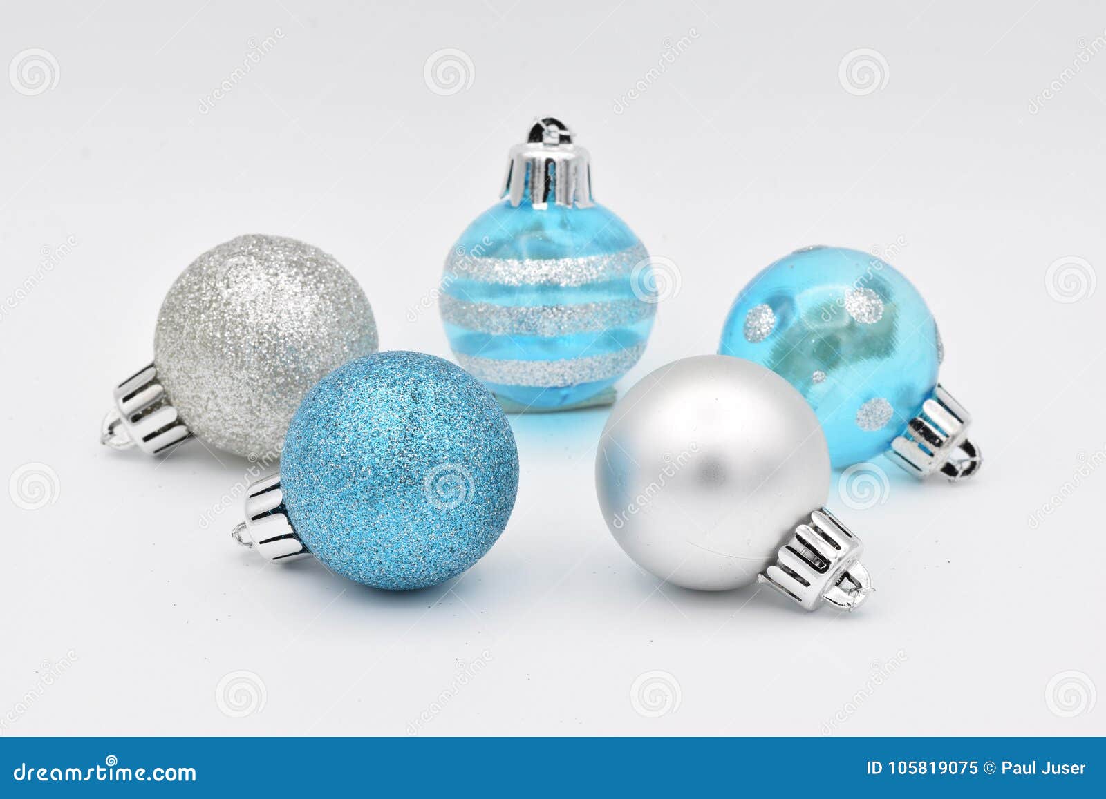 Blue And White Christmas Bulbs On A White Background Stock Image ...