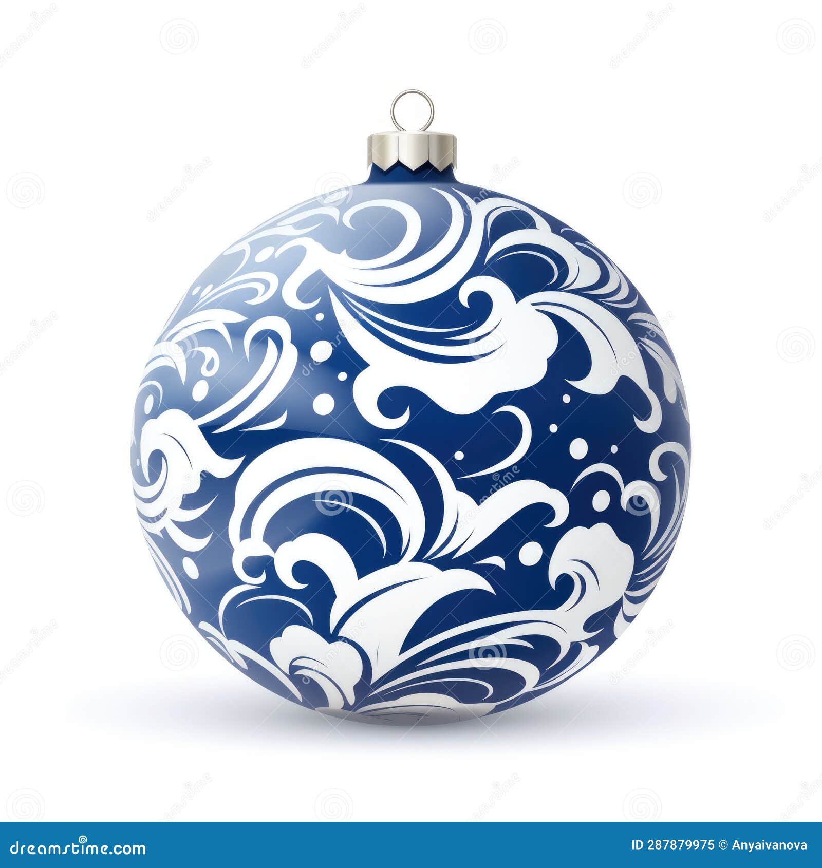 A Blue and White Christmas Ornament on a White Background. Christmas