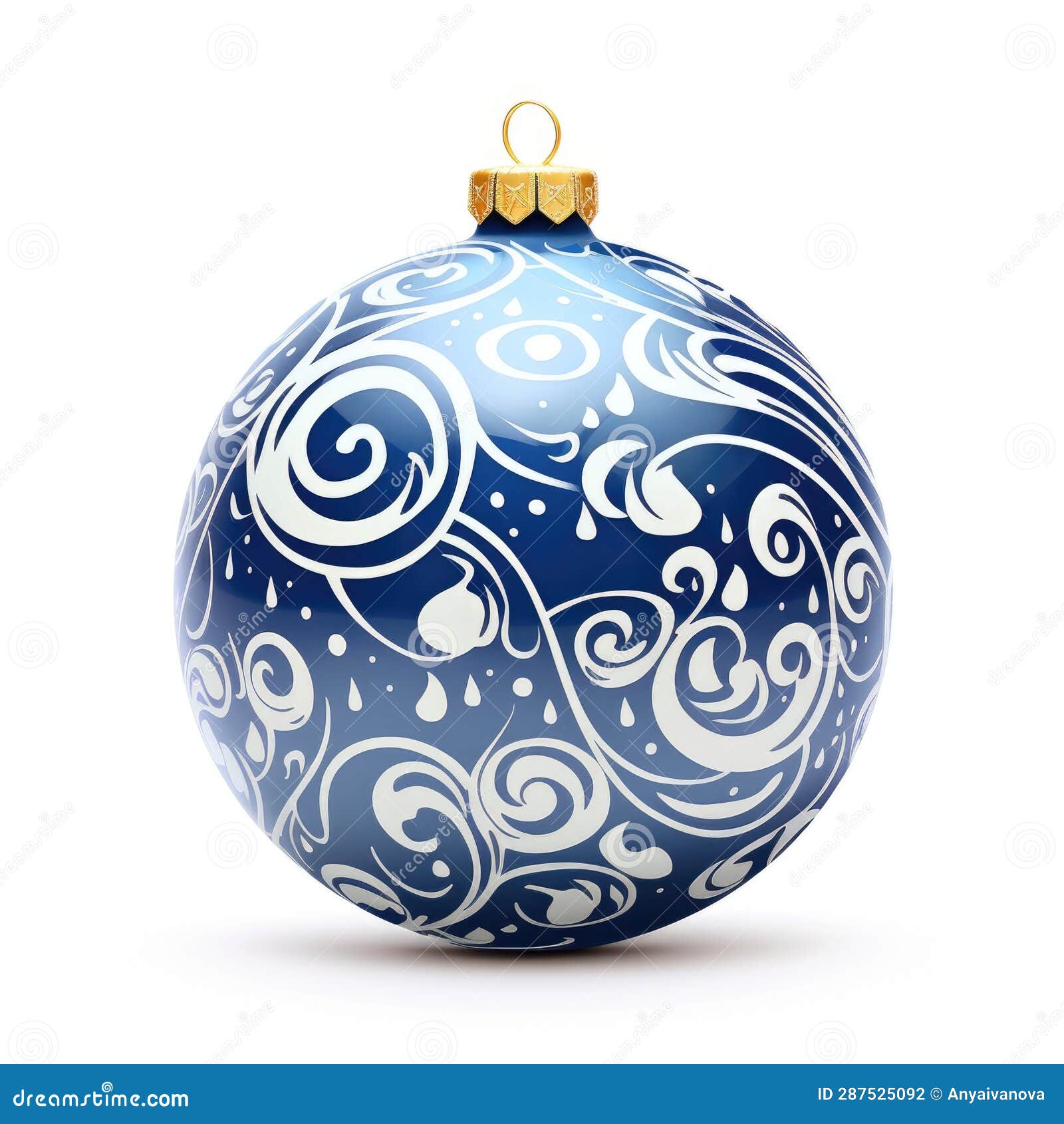 A Blue and White Christmas Ornament on a White Background. Christmas