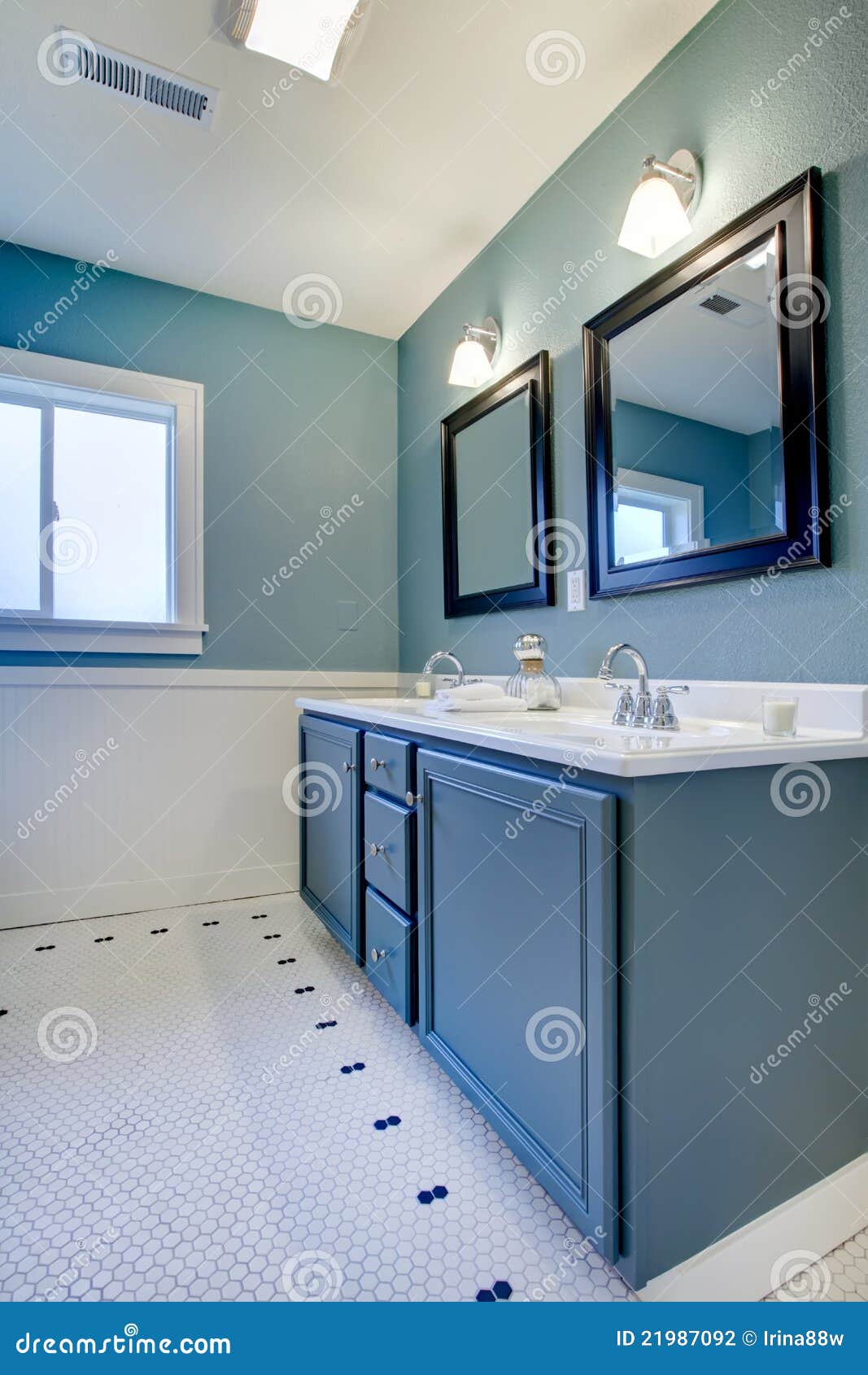 Blue and White Classic Modern Bathroom. Stock Photo Image of sink