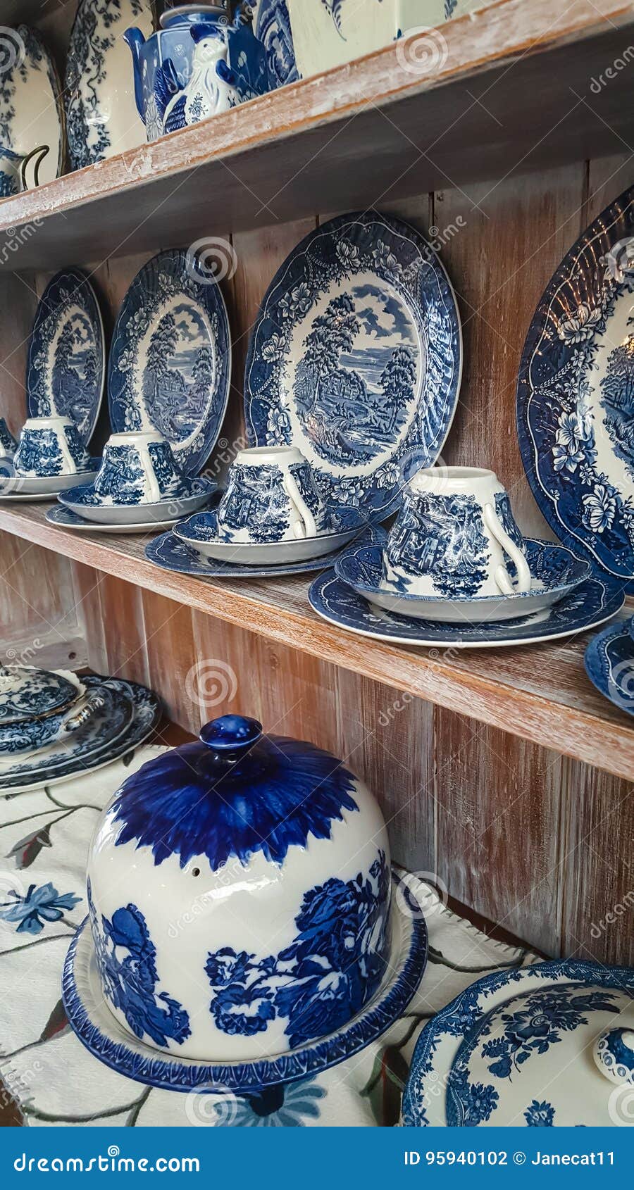 Blue and white crockery stock photo. Image of setting 95940102