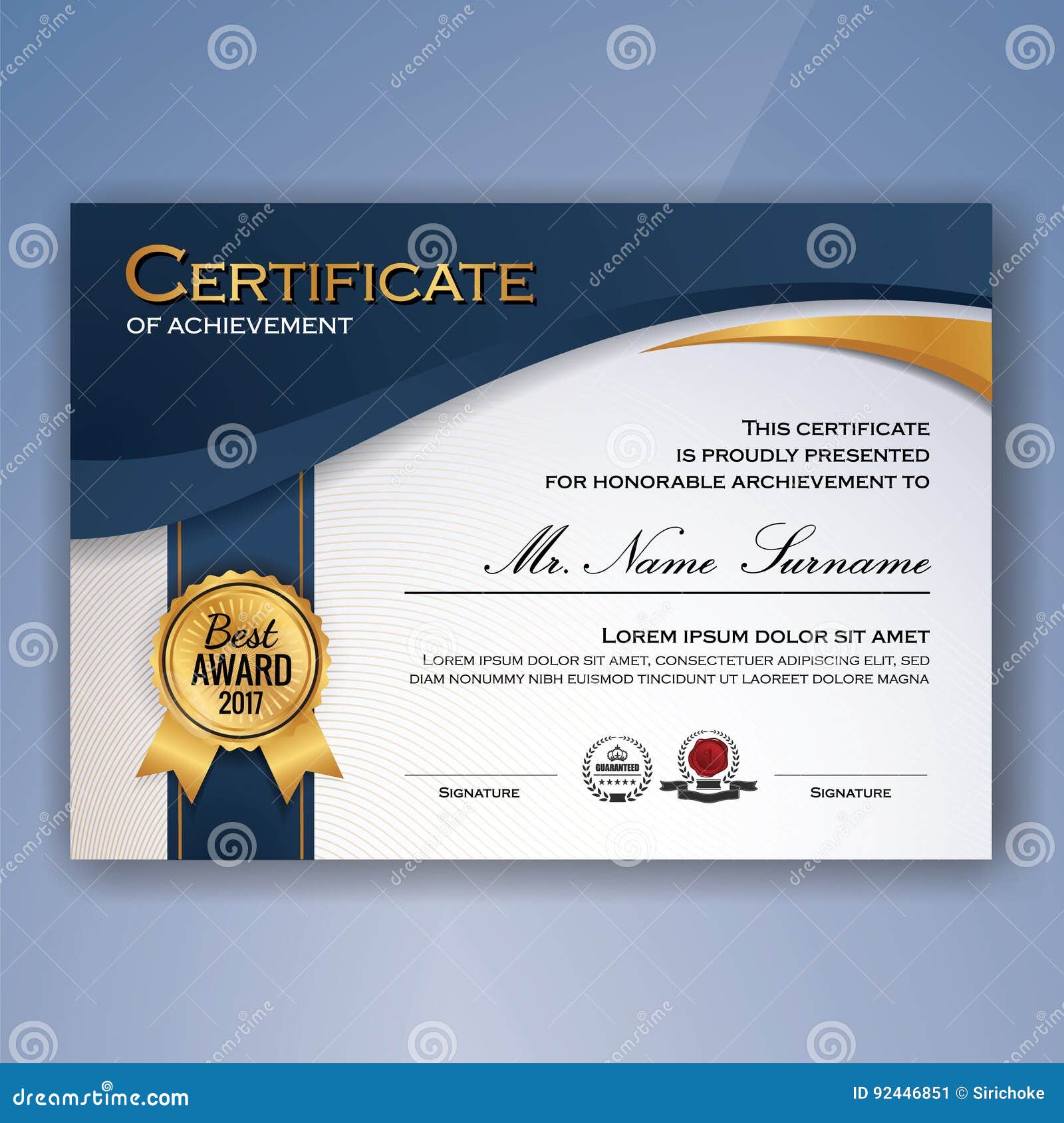 blue and white elegant certificate of achievement