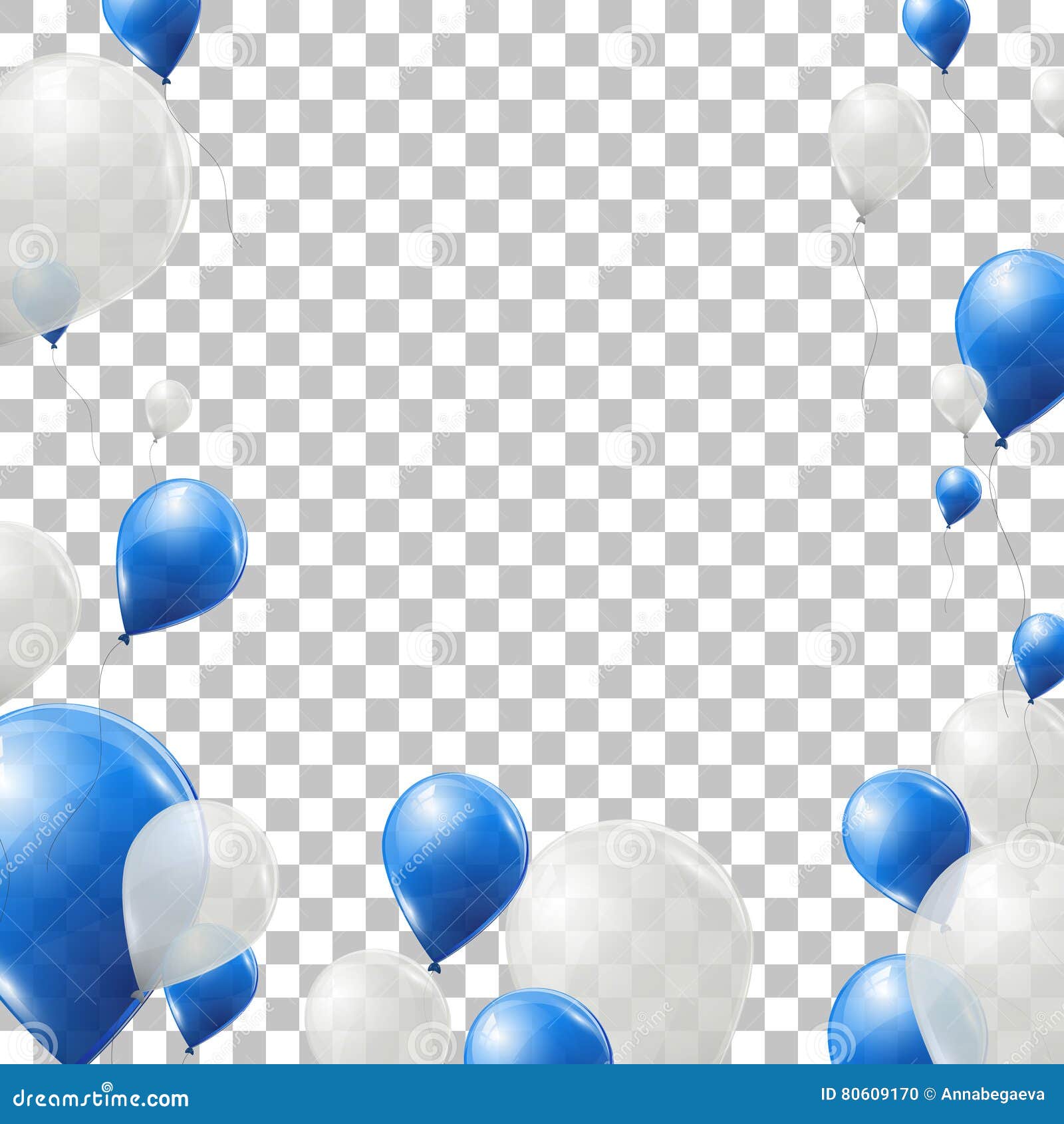 Blue And White Helium Balloons On Transparent Background Flying